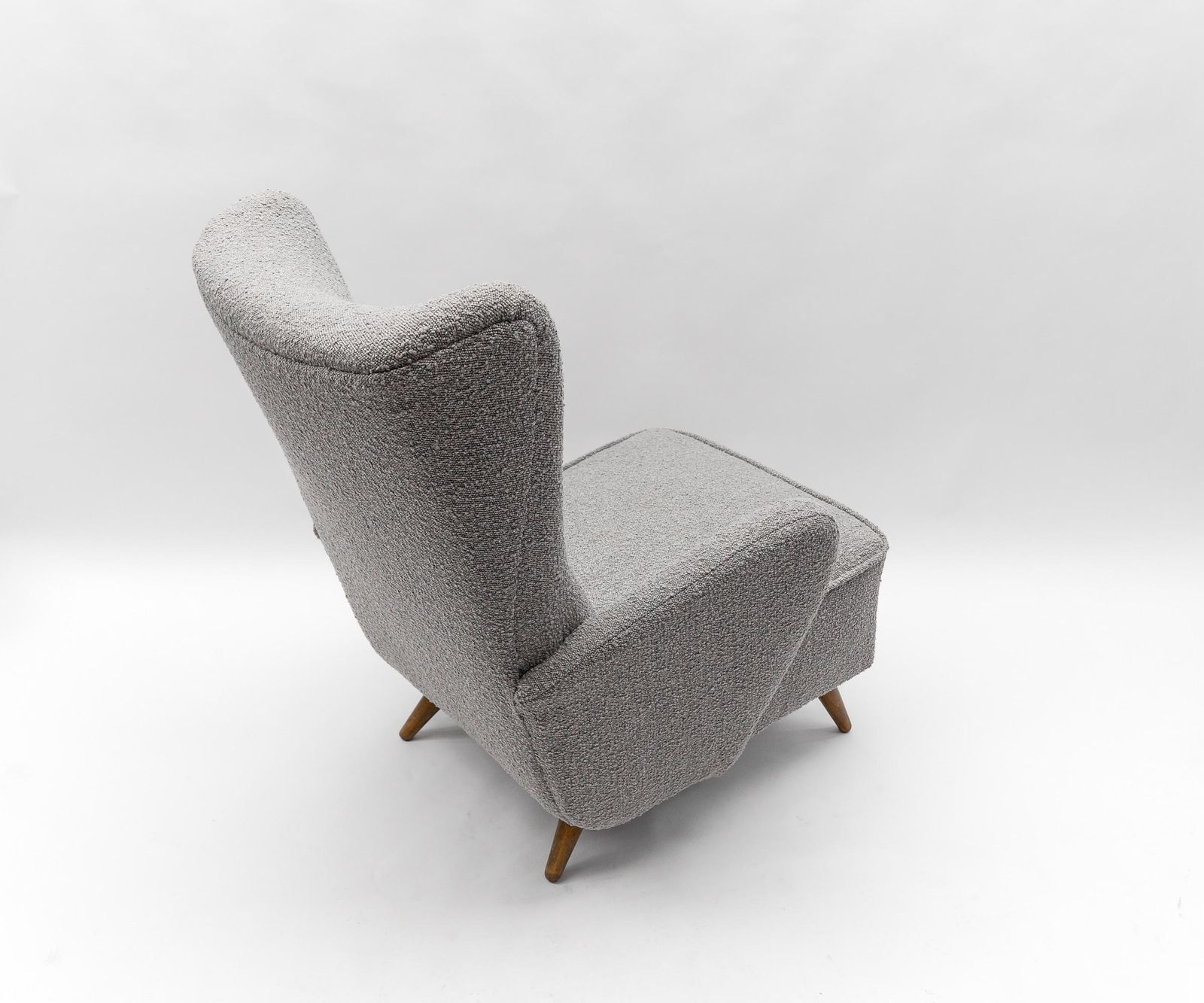 photo furniture Large Grey Boucle Fabric Wingback Armchair, Italy, 1950s