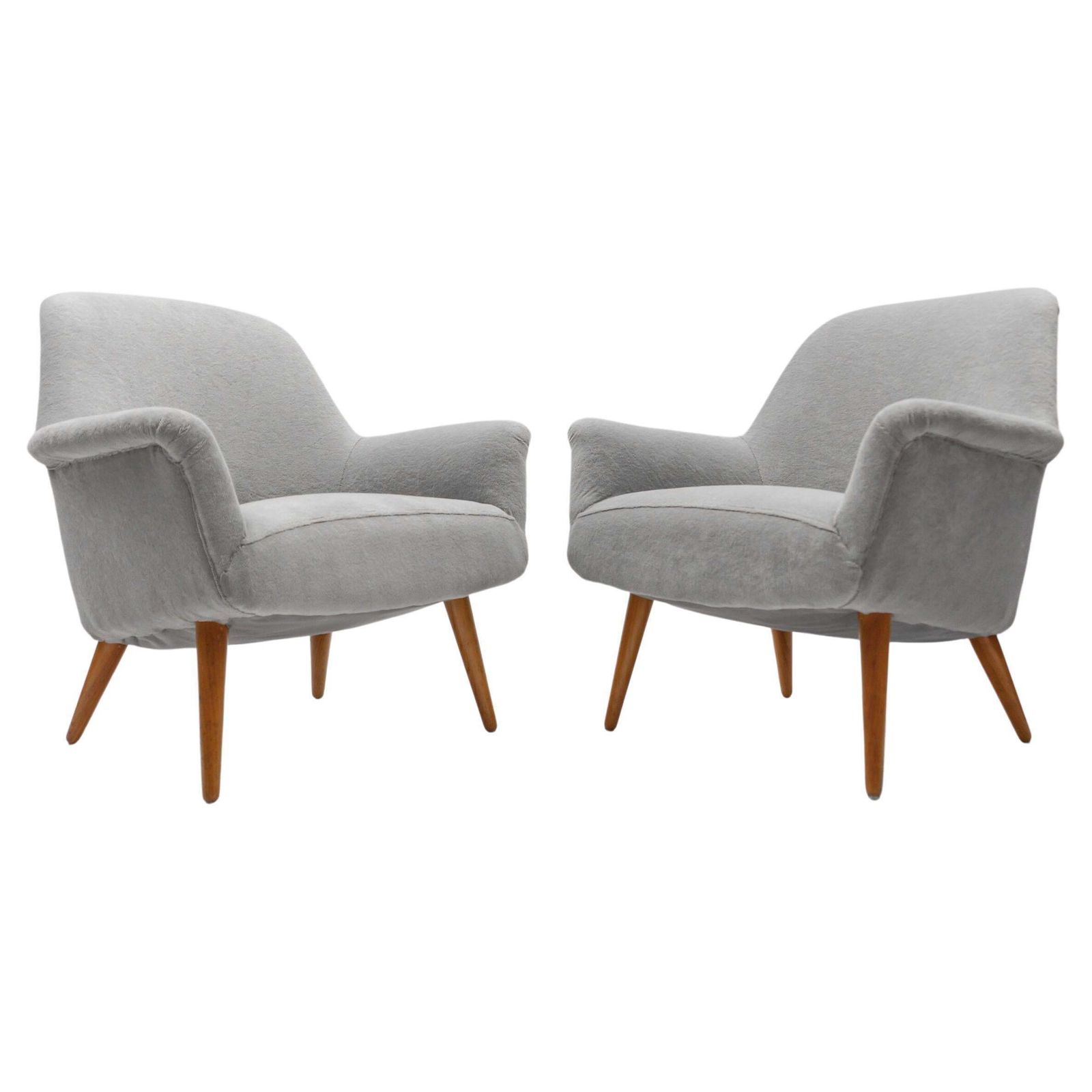 Mid Century Armchairs In Teddy Fabric, 1950s, Set Of 2