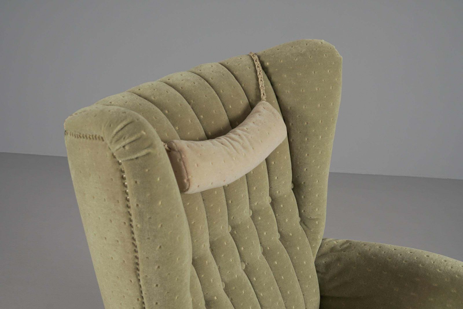 1827.0 Large Green Italian Wood & Fabric Wingback Armchair, 1950s photo