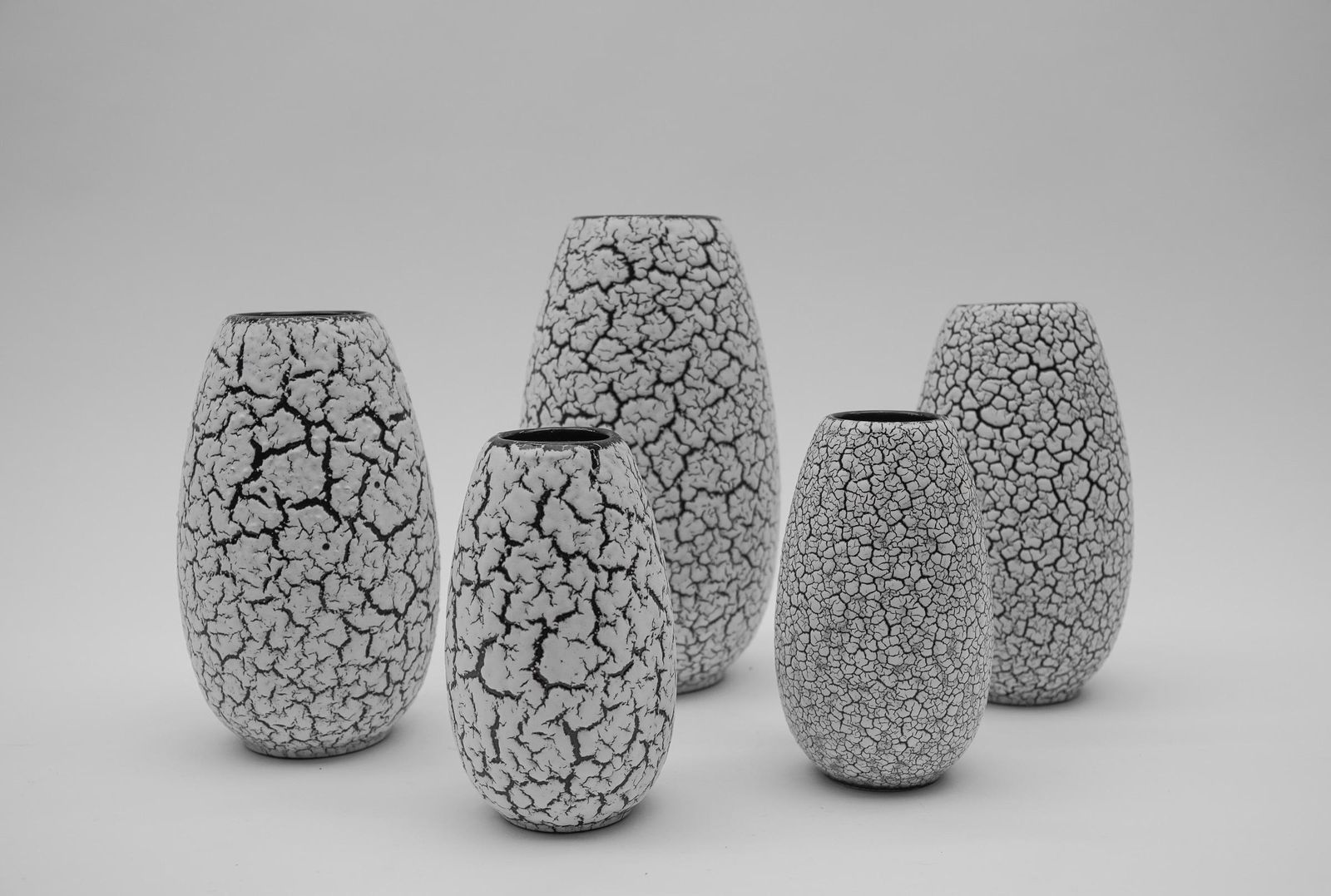 Awesome Set Of 47 Black & White Craquele Ceramic Vases By Jasba Keramik, Germany photo Home Decor