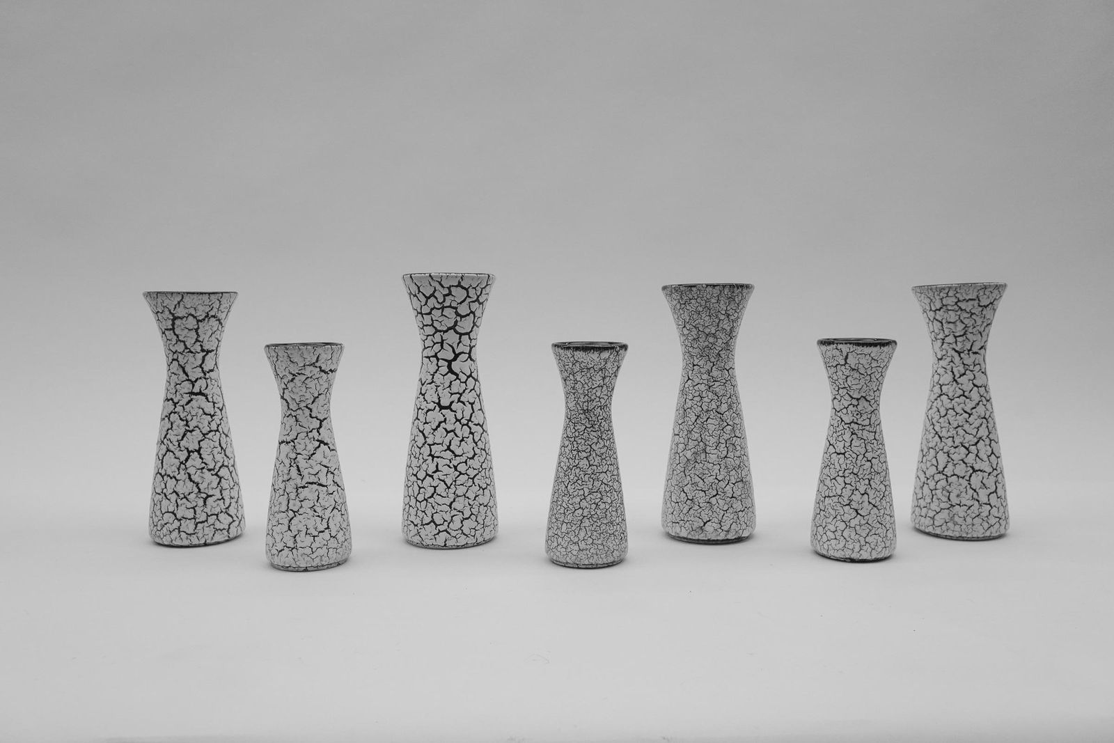 Awesome Set Of 47 Black & White Craquele Ceramic Vases By Jasba Keramik, Germany photo 2378.0