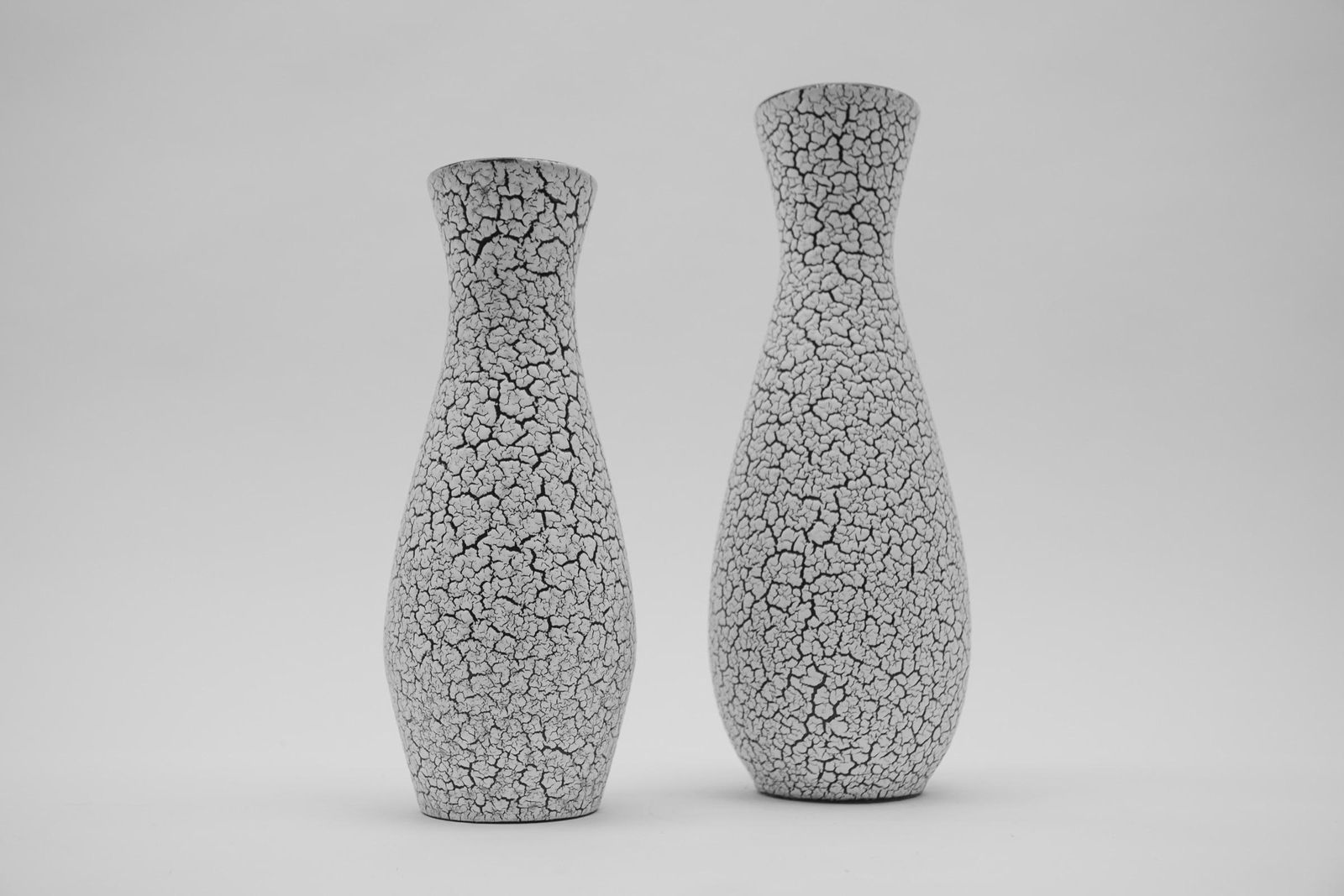 Awesome Set Of 47 Black & White Craquele Ceramic Vases By Jasba Keramik, Germany photo vintage