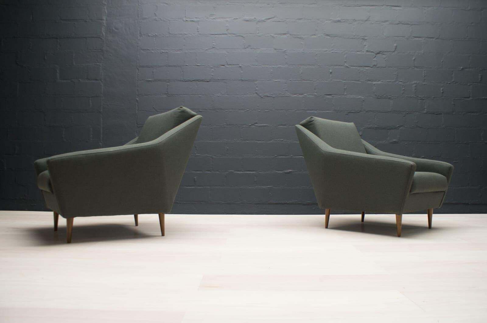 photo furniture Set Of 2 Armchairs In Wood And Fabric By Eddie Harlis For Hans Kaufeld, 1960s