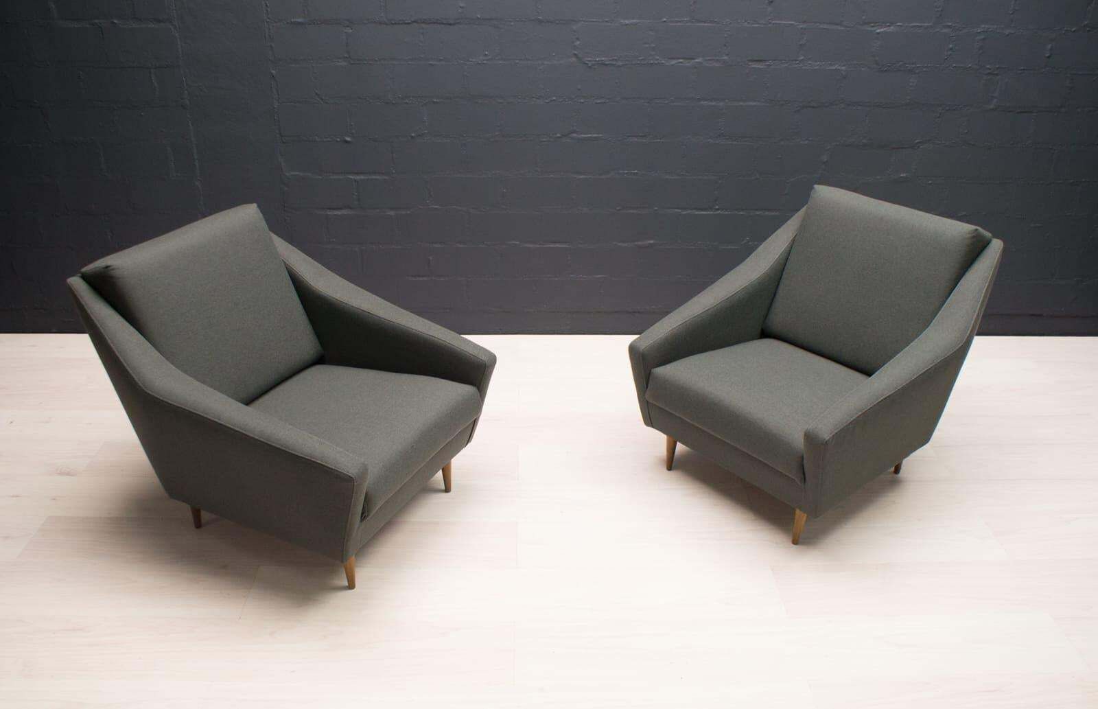 photo for sale Set Of 2 Armchairs In Wood And Fabric By Eddie Harlis For Hans Kaufeld, 1960s