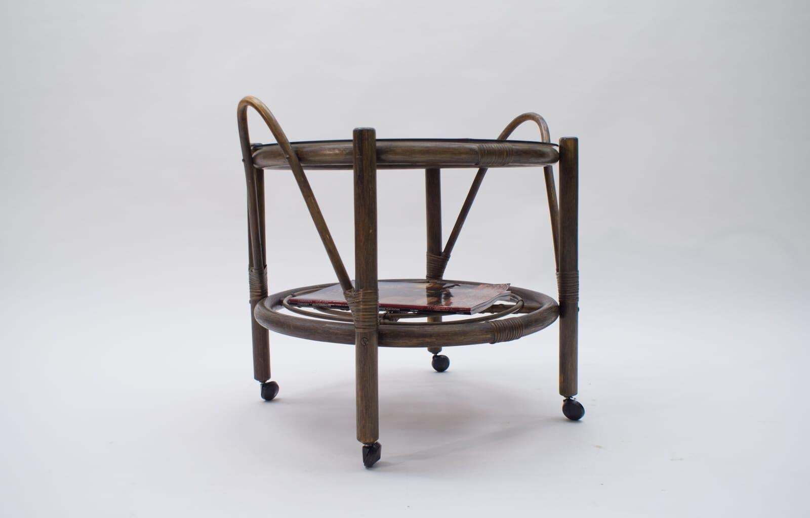 Italian Riviera Bamboo And Rattan Bar Cart Serving Trolley, 1960s photo vinterior