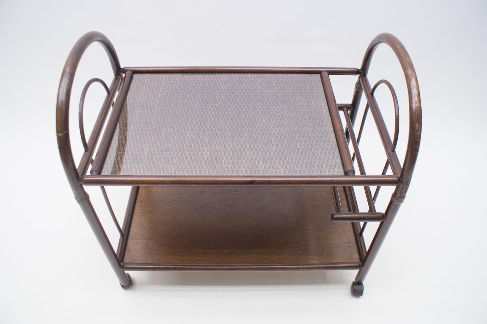 Lovely Italian Riviera Bamboo And Rattan Bar Cart Serving Trolley, 1960s photo vinterior