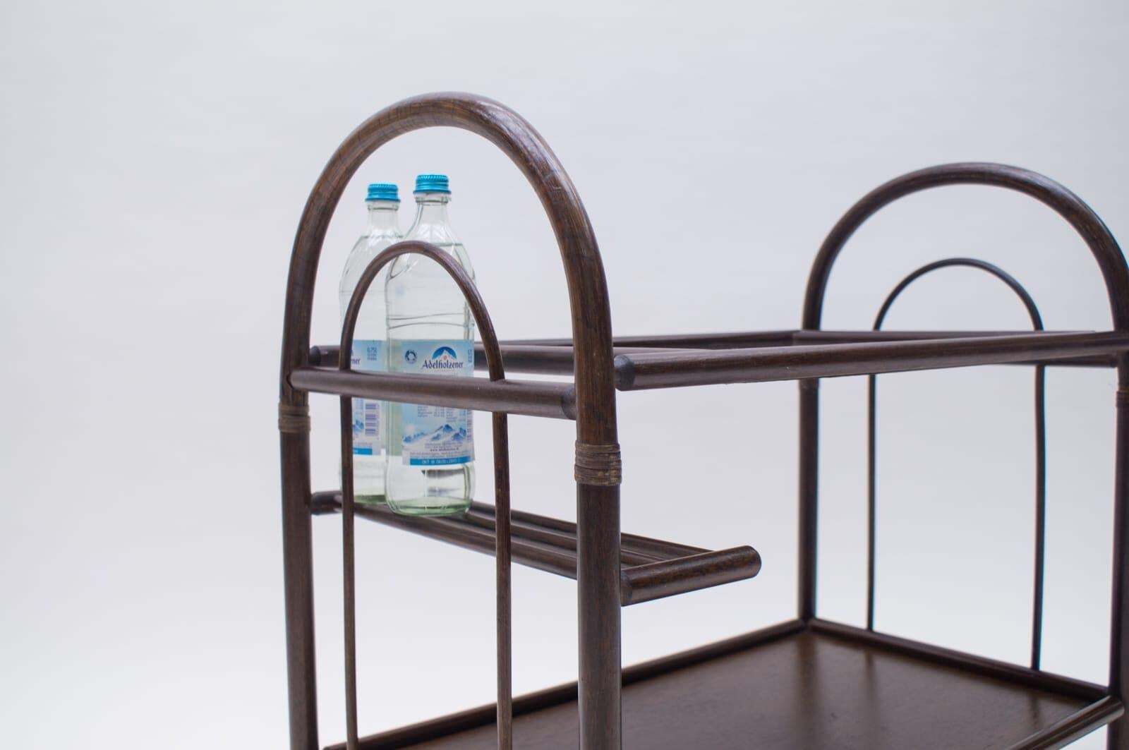 photo furniture Lovely Italian Riviera Bamboo And Rattan Bar Cart Serving Trolley, 1960s