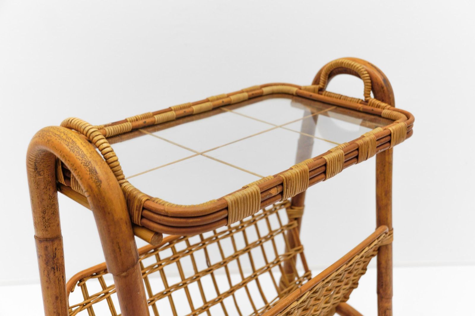 Italian Riviera Bamboo And Rattan Bar Cart Serving Trolley, 1950s photo 807.0