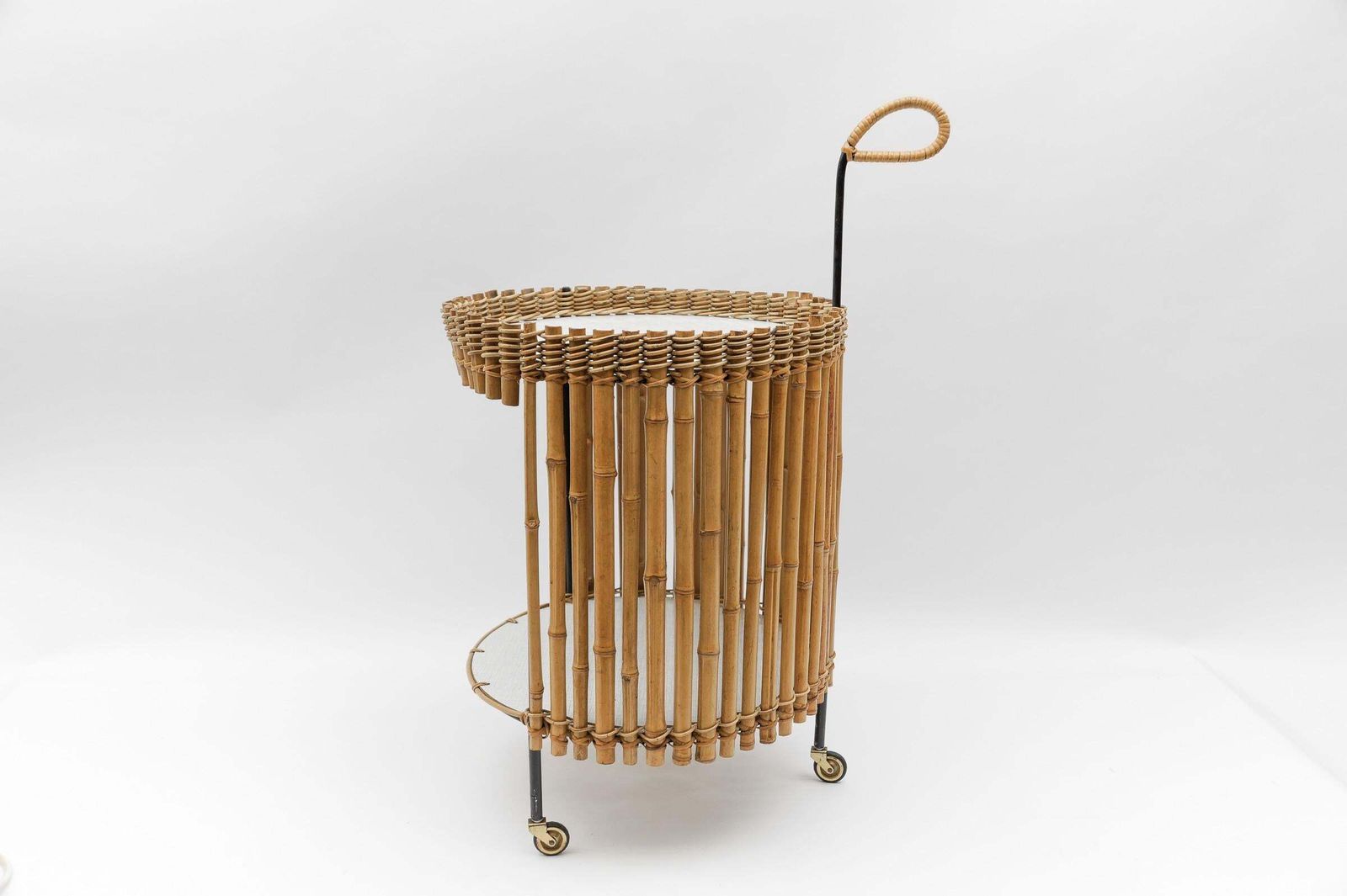 Stunning Mid Century Modern Round Serving Cart In Bamboo And Metal, 1950s photo Home Decor