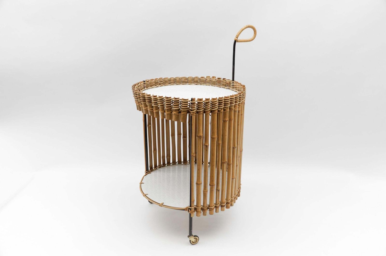 Stunning Mid Century Modern Round Serving Cart In Bamboo And Metal, 1950s photo 1019.0