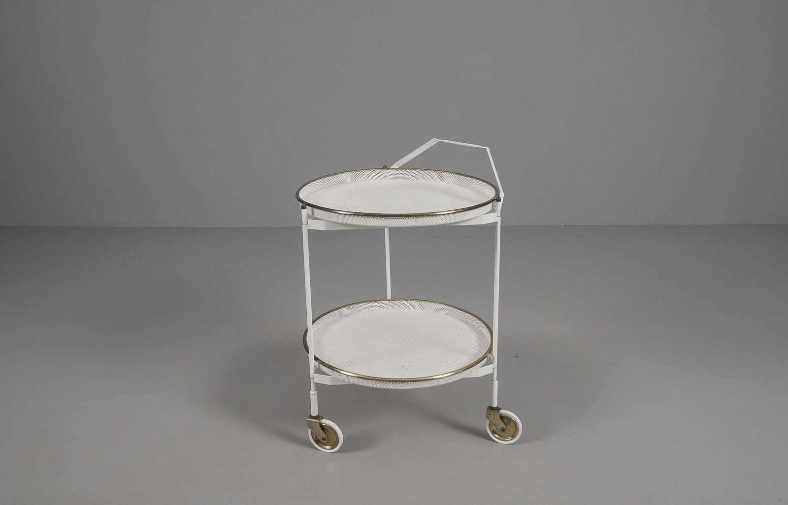 Mid Century Modern Bar Cart With Removable Trays In Mategot Style, France, 1950s photo Furniture