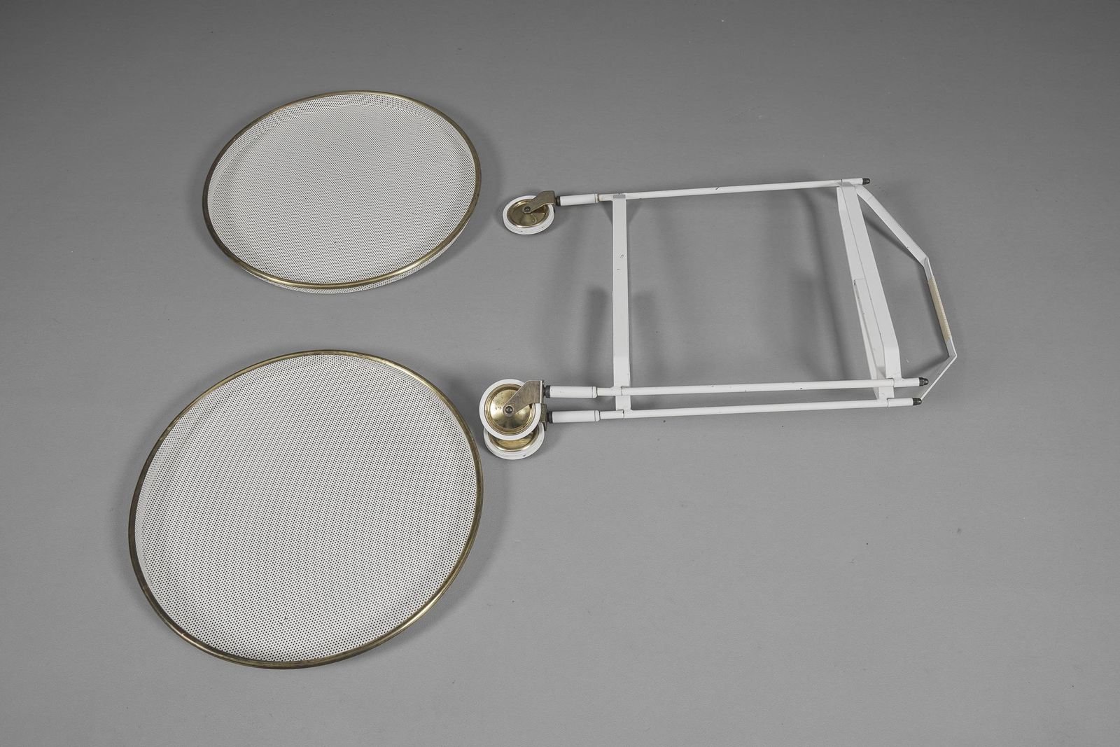 photo vinterior Mid Century Modern Bar Cart With Removable Trays In Mategot Style, France, 1950s