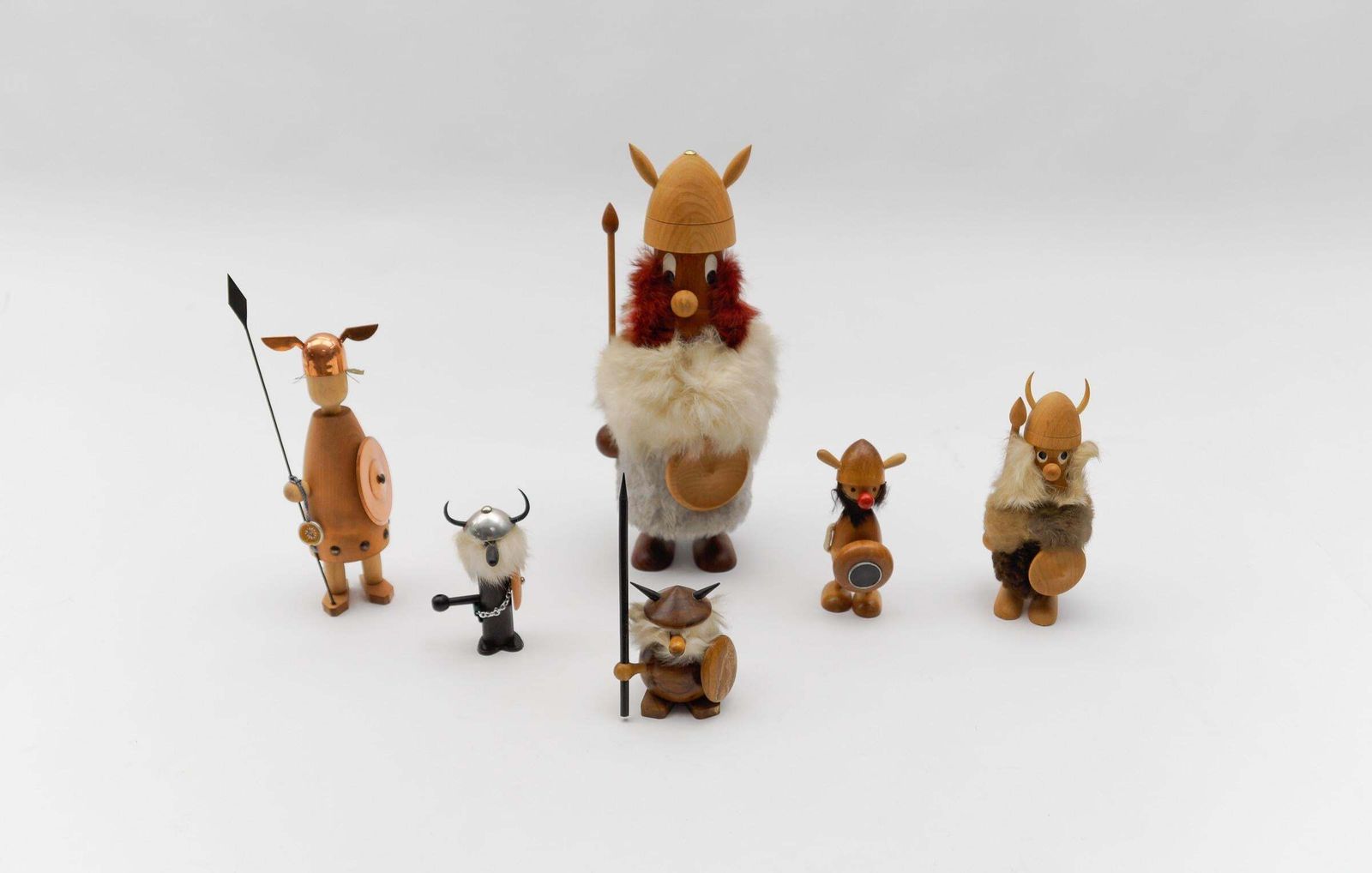 Lovely Set Of 6 Scandinavian Wooden Danish Vikings, 1950s photo Home Decor