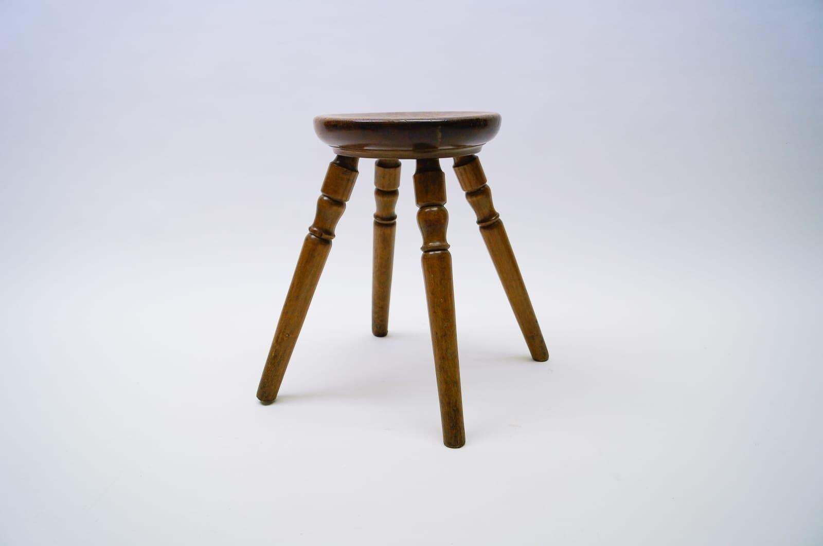 Mid Century Modern French Primitive 4 Legs Wooden Stool, 1950s photo furniture