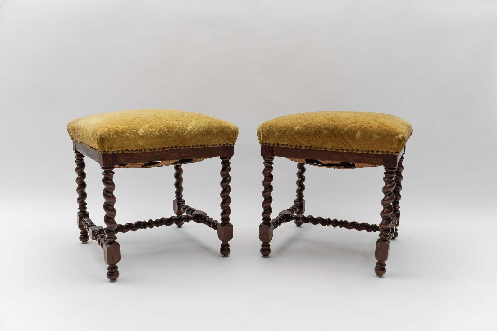 Two French Barley Wood Stools In Louis XIII Style, Ca. 1870s photo Furniture