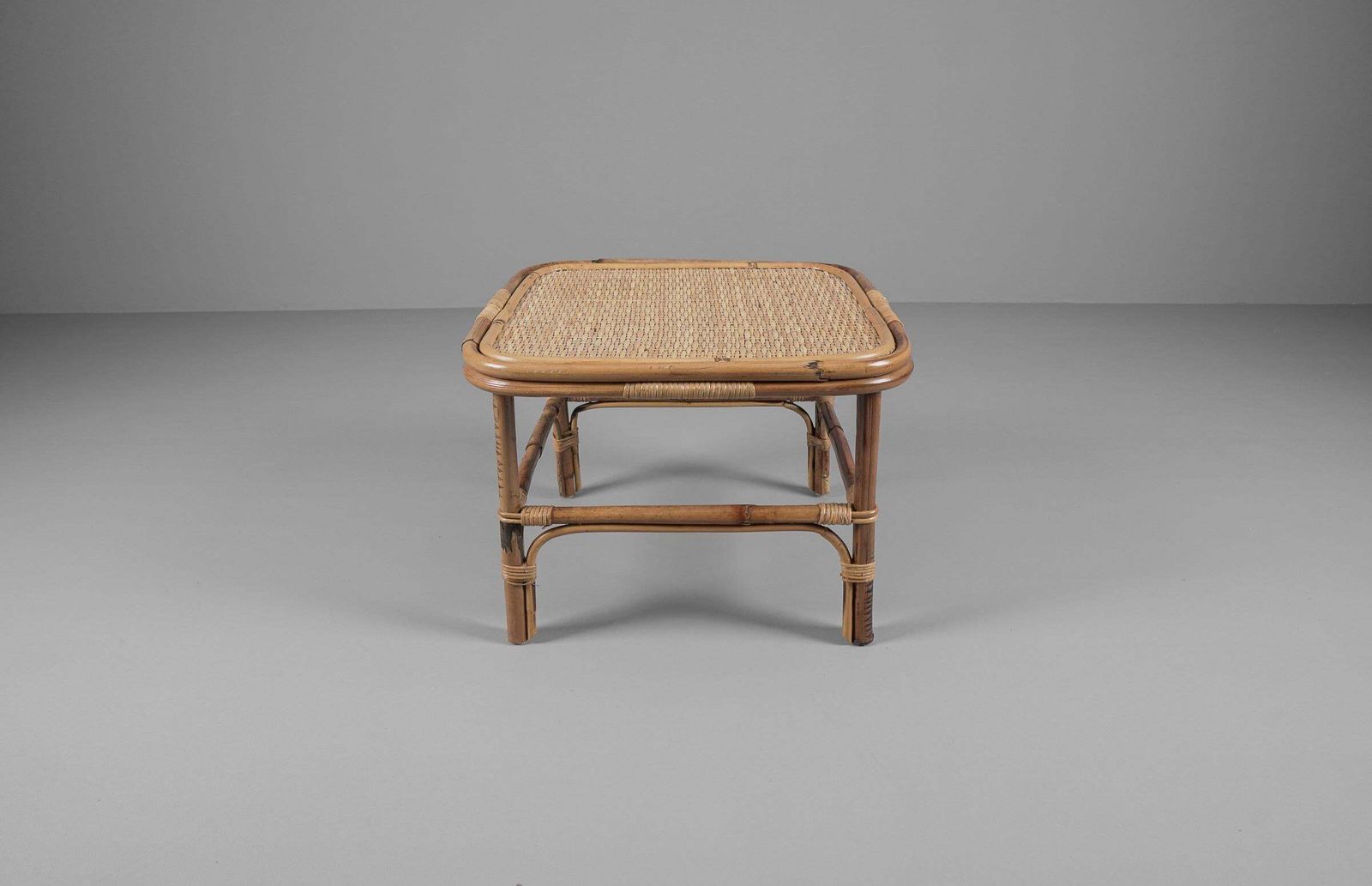 Bamboo, Rattan & Wicker Squared Coffee Table, 1960s, Italy photo vinterior