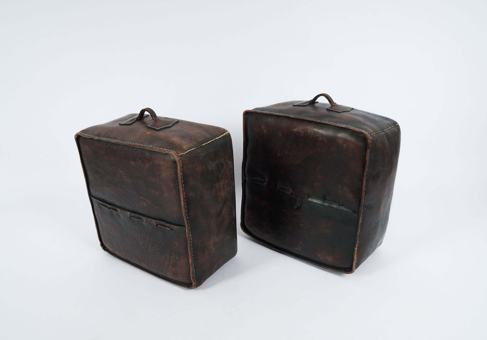 Pair Of Mid Century Modern Handmade Neck Leather Poufs photo Furniture