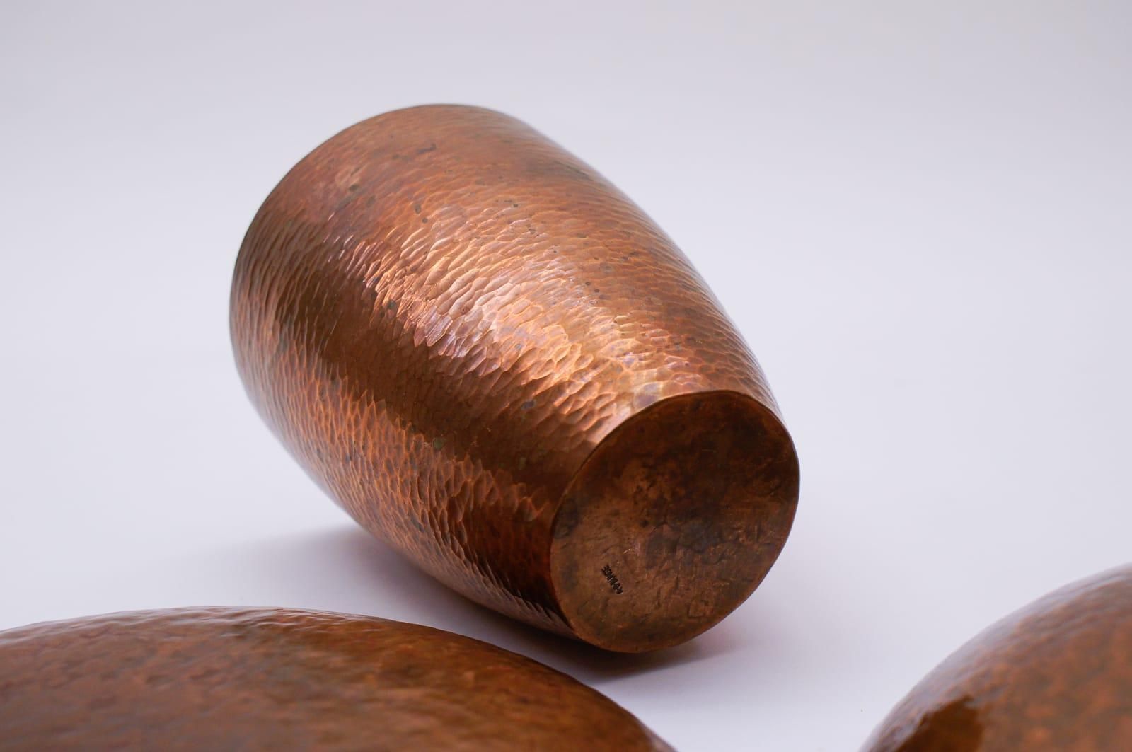 Set Of Two Unique Copper Hand Beaten Bowls And One Vase By Bunge, Germany, 1950s photo buy