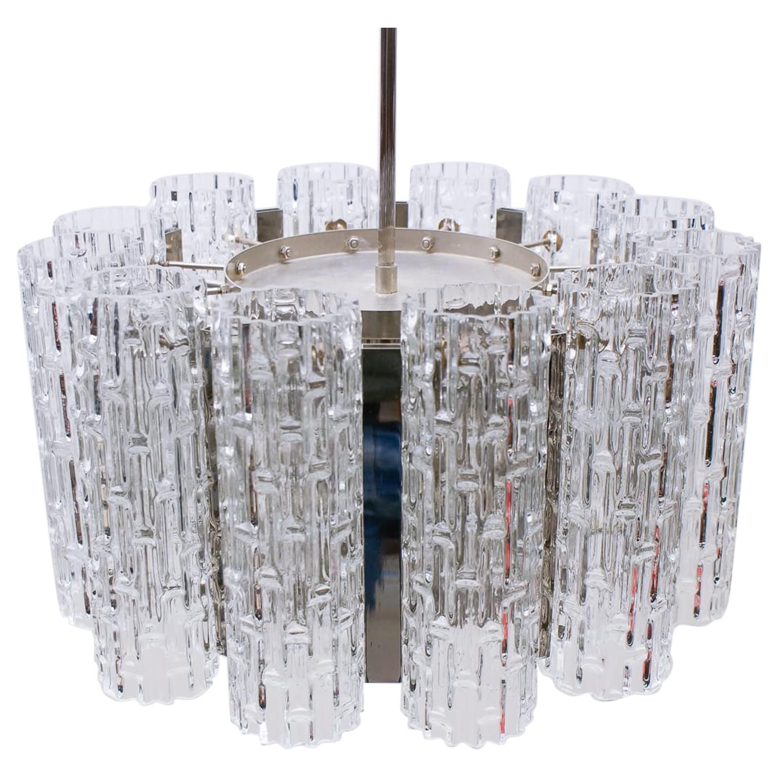 Ceiling Lamp With 12 Textured Glass Shades, Kaiser Leuchten Germany, 1960s