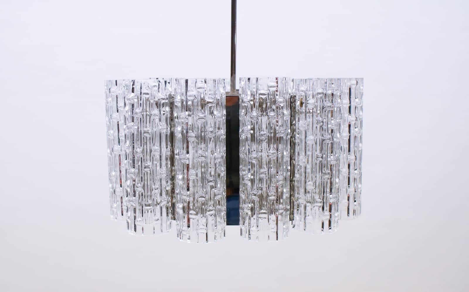 Ceiling Lamp With 12 Textured Glass Shades, Kaiser Leuchten Germany, 1960s photo buy