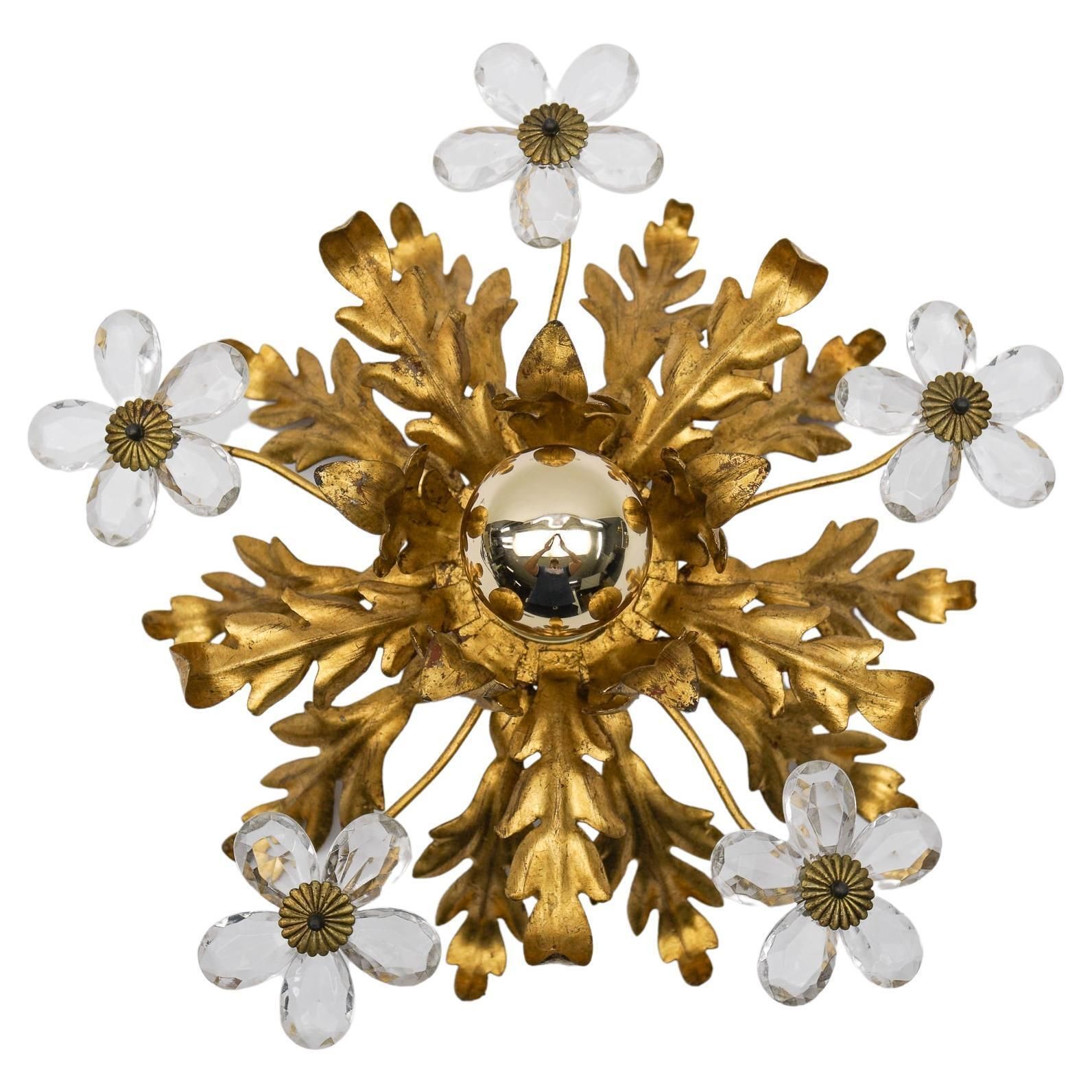 Crystal Glass And Metal Florentine Ceiling Lamp By Banci Firenze, 1960s