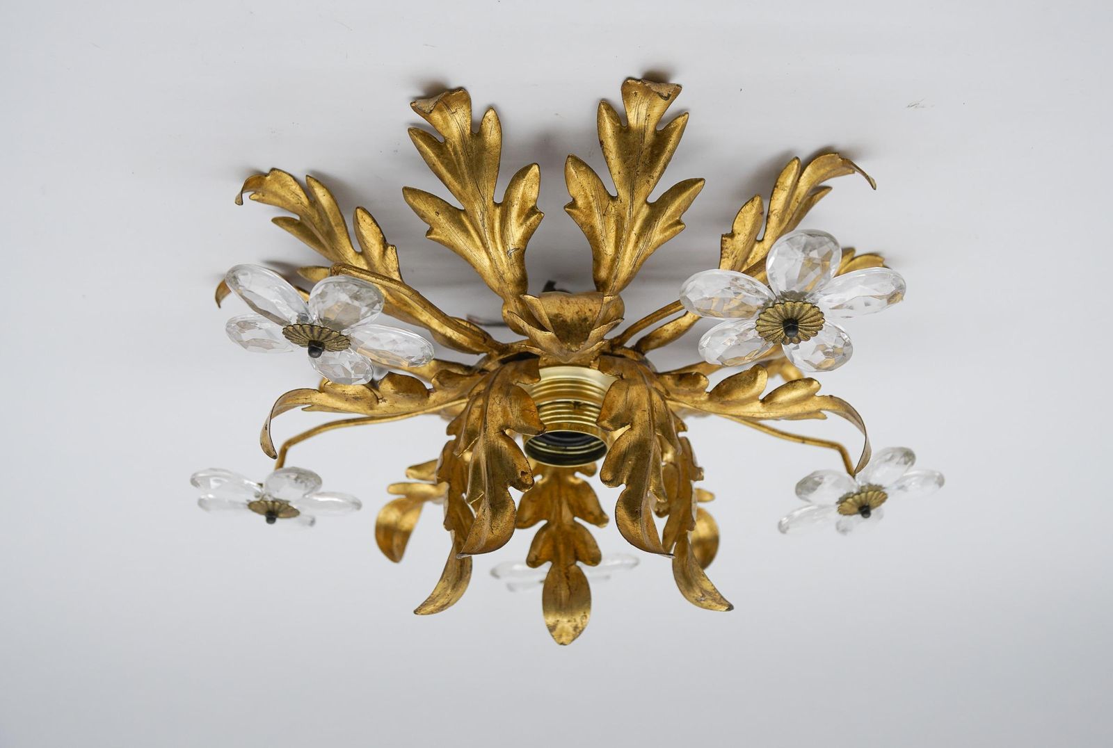 Lighting Crystal Glass And Metal Florentine Ceiling Lamp By Banci Firenze, 1960s photo