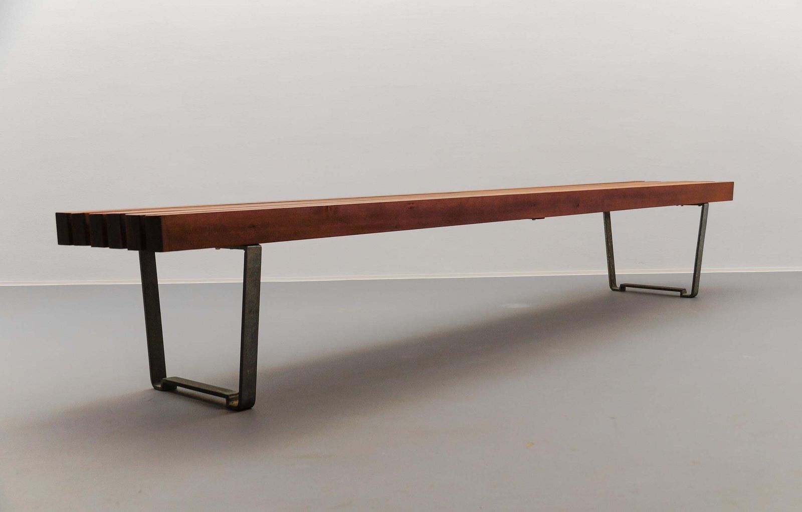 Large And Massive Wood Slatted Bench From The 1960s, Scandinavian photo vintage