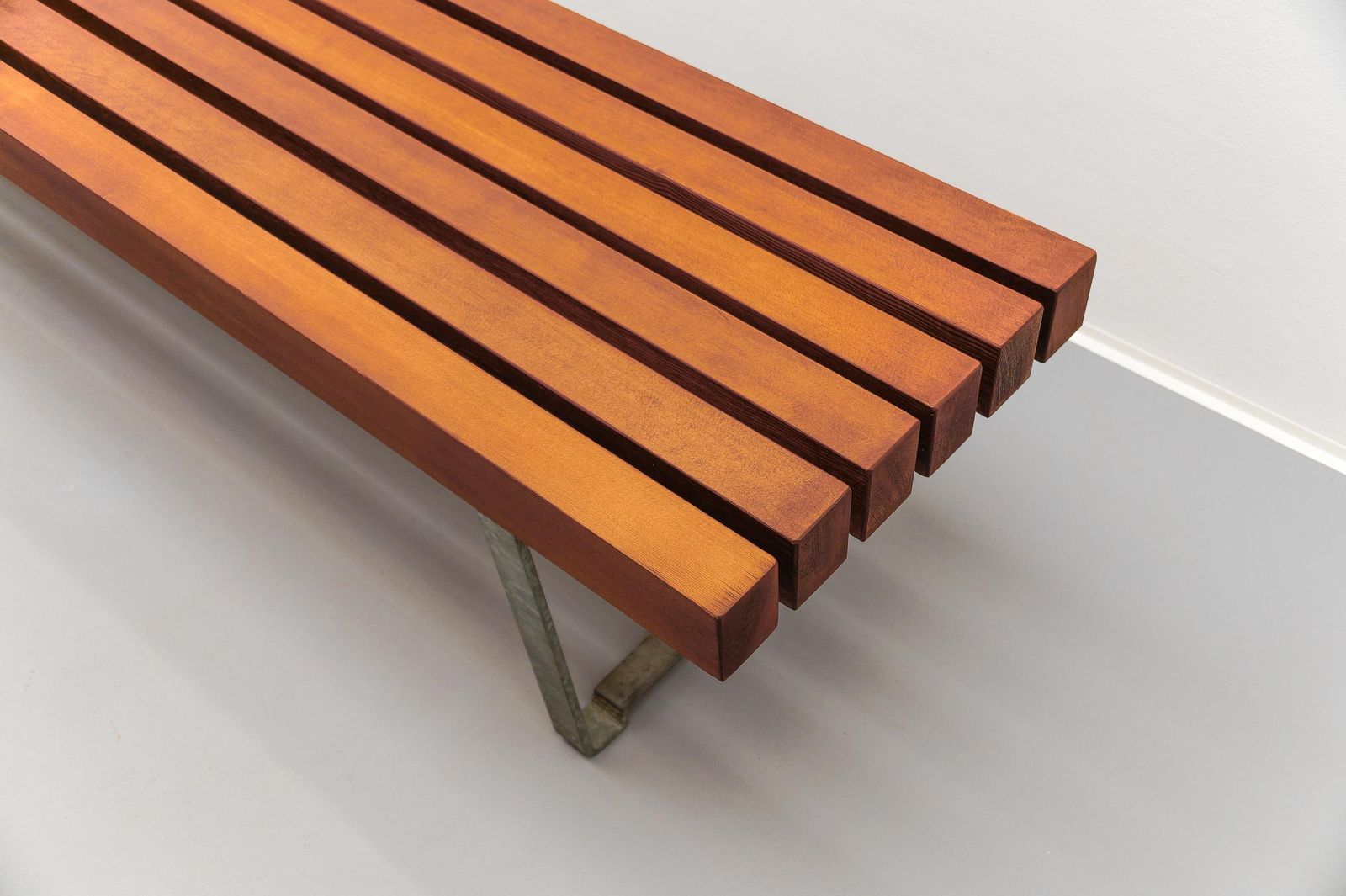 photo furniture Large And Massive Wood Slatted Bench From The 1960s, Scandinavian