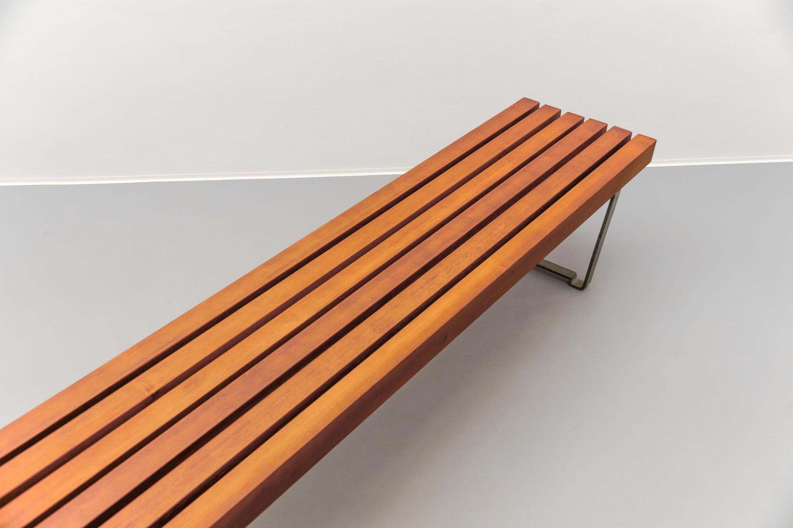 photo buy Large And Massive Wood Slatted Bench From The 1960s, Scandinavian