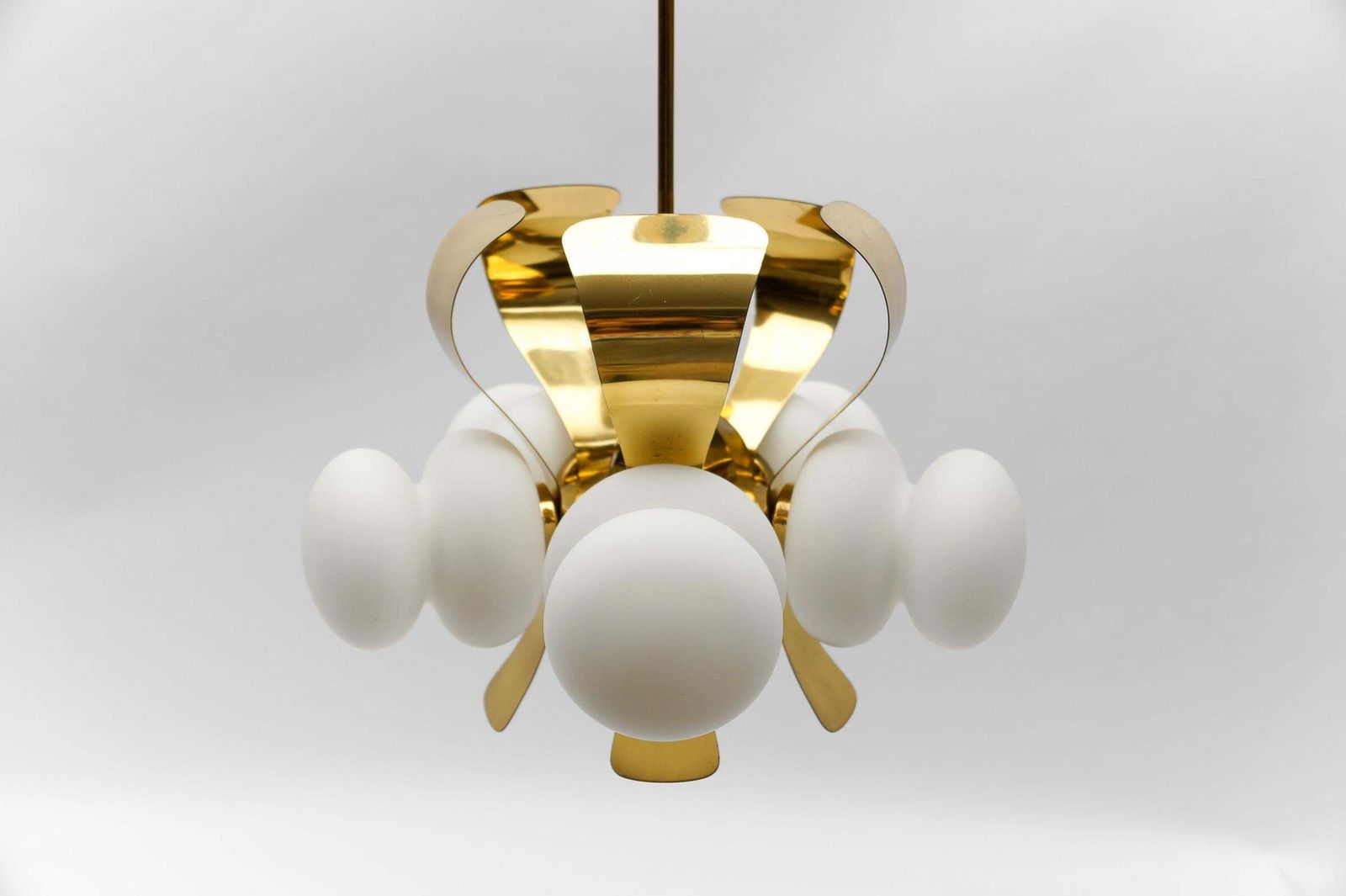 Very Rare Mid Century Modern 5 Arm Orbit Lamp In Gold And Opaline Glass, 1960s photo buy