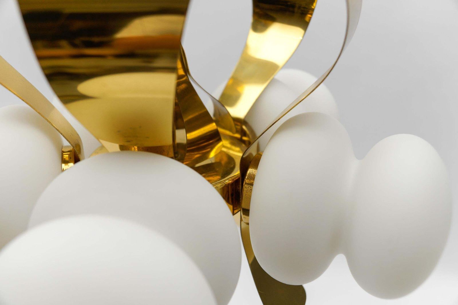 1274.0 Very Rare Mid Century Modern 5 Arm Orbit Lamp In Gold And Opaline Glass, 1960s photo