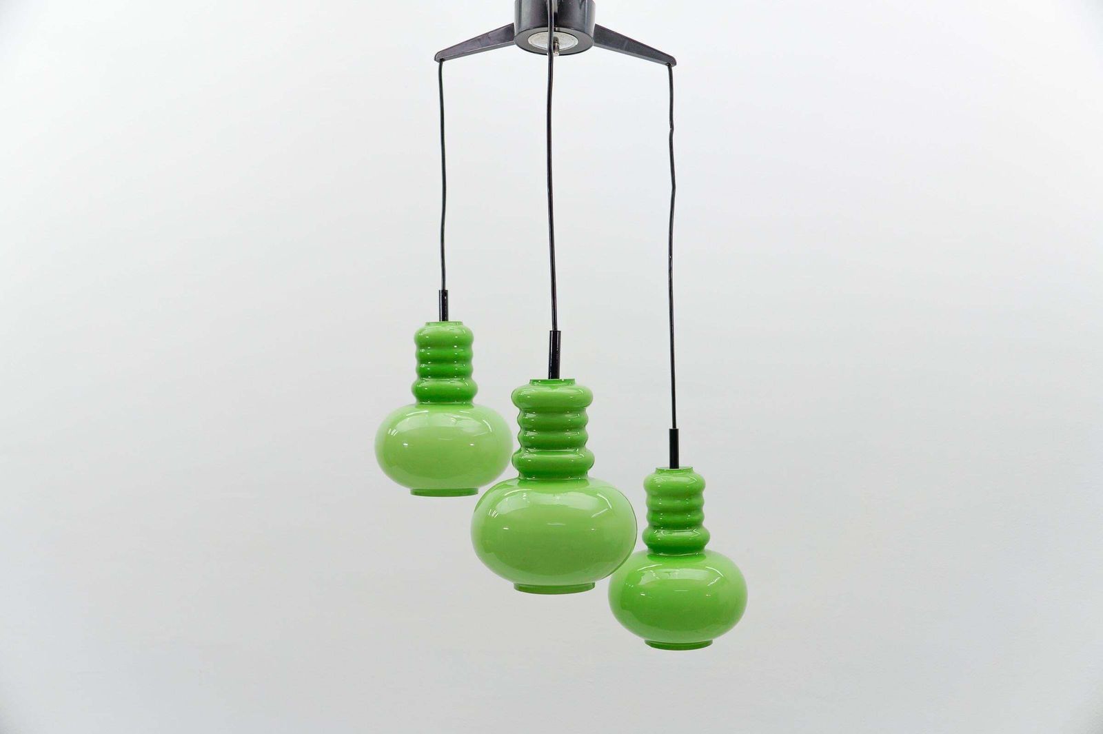 Lovely 3 Light Apple Green Glass Cascading Lamp By Peill & Putzler, 1960s photo furniture