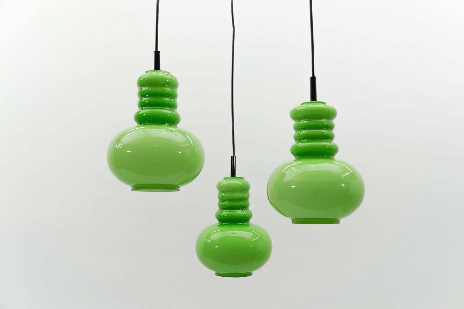 Lovely 3 Light Apple Green Glass Cascading Lamp By Peill & Putzler, 1960s photo for sale