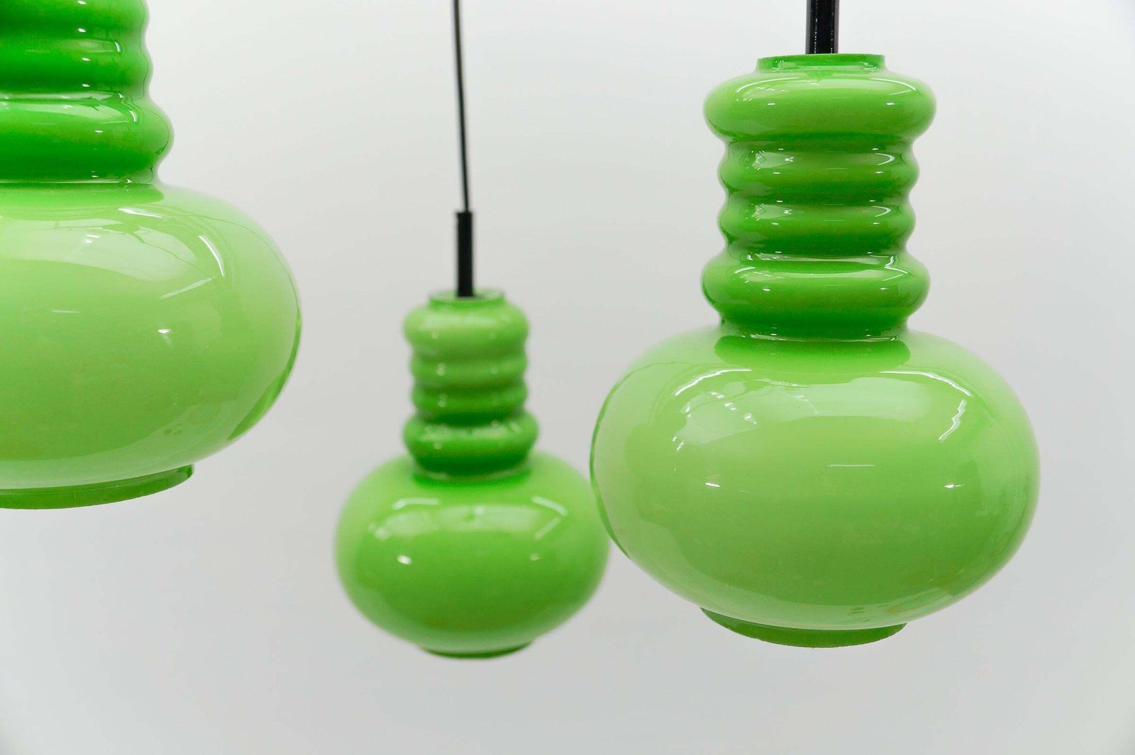 Lovely 3 Light Apple Green Glass Cascading Lamp By Peill & Putzler, 1960s photo Lighting