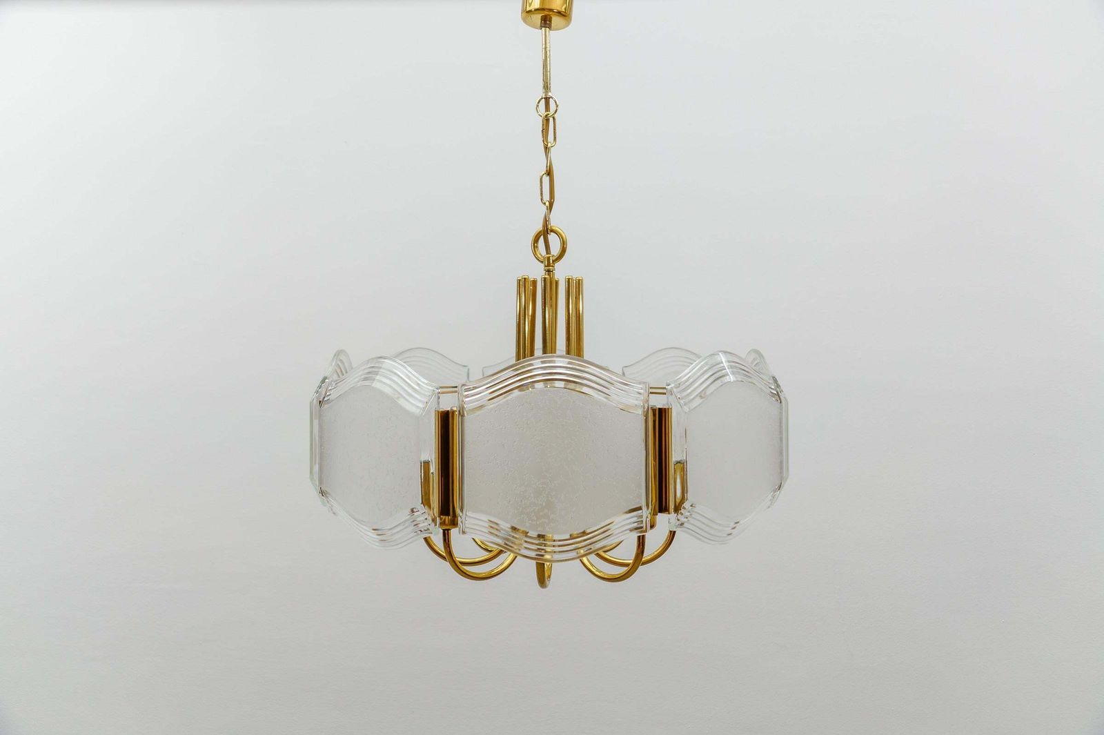 Elegant Brass And Glass Chandelier / Ceiling Lamp, Germany 1960s photo furniture