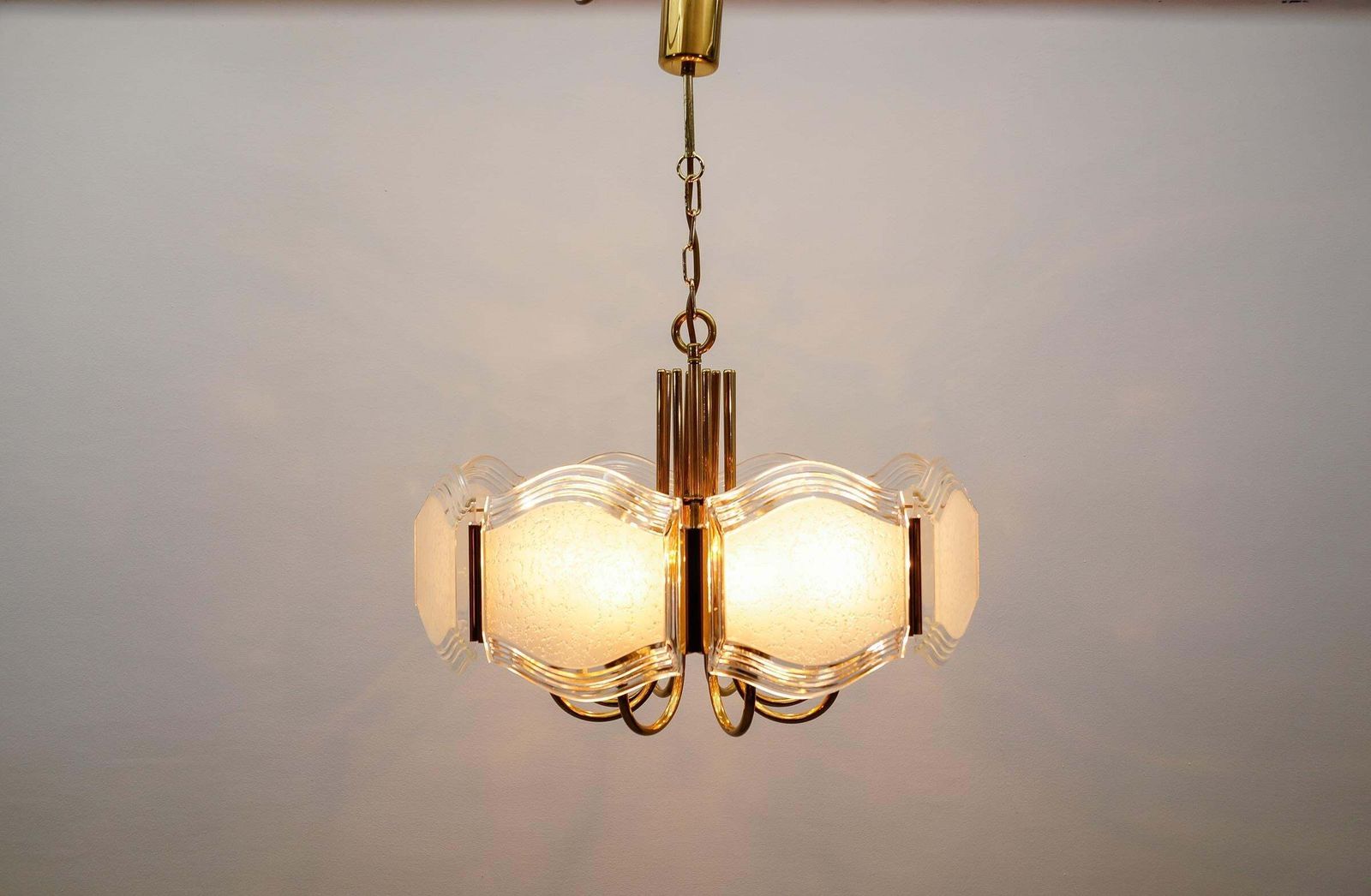 Elegant Brass And Glass Chandelier / Ceiling Lamp, Germany 1960s photo 1911.0