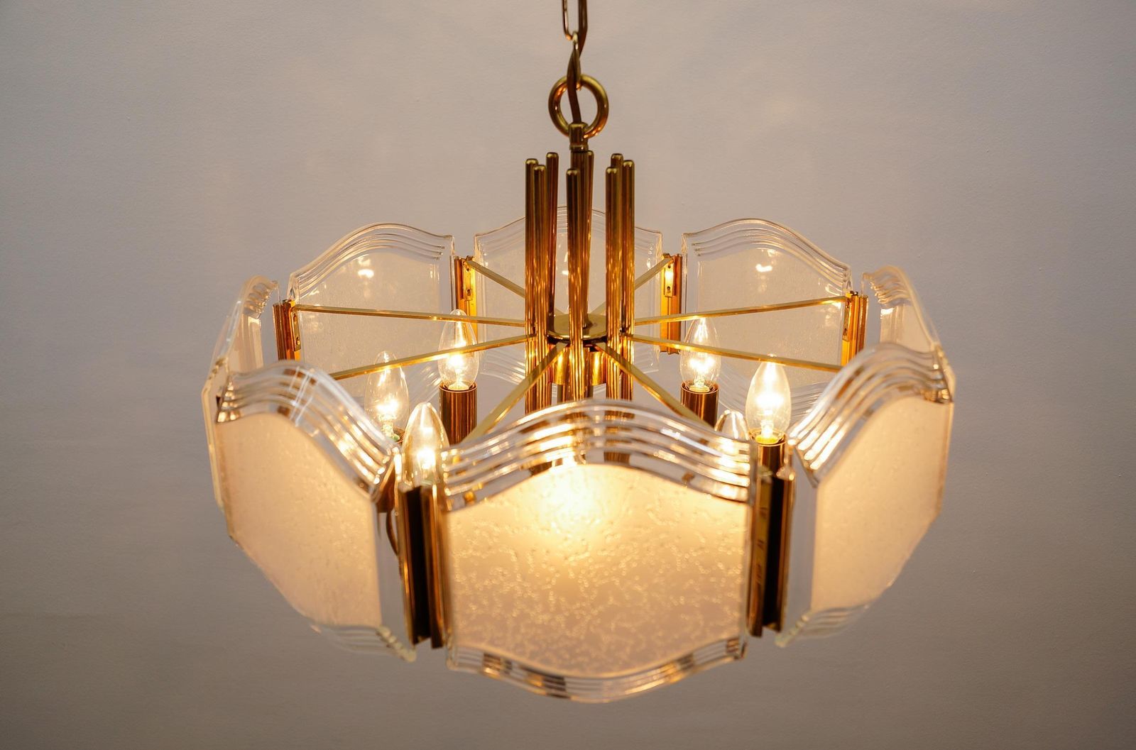 photo buy Elegant Brass And Glass Chandelier / Ceiling Lamp, Germany 1960s