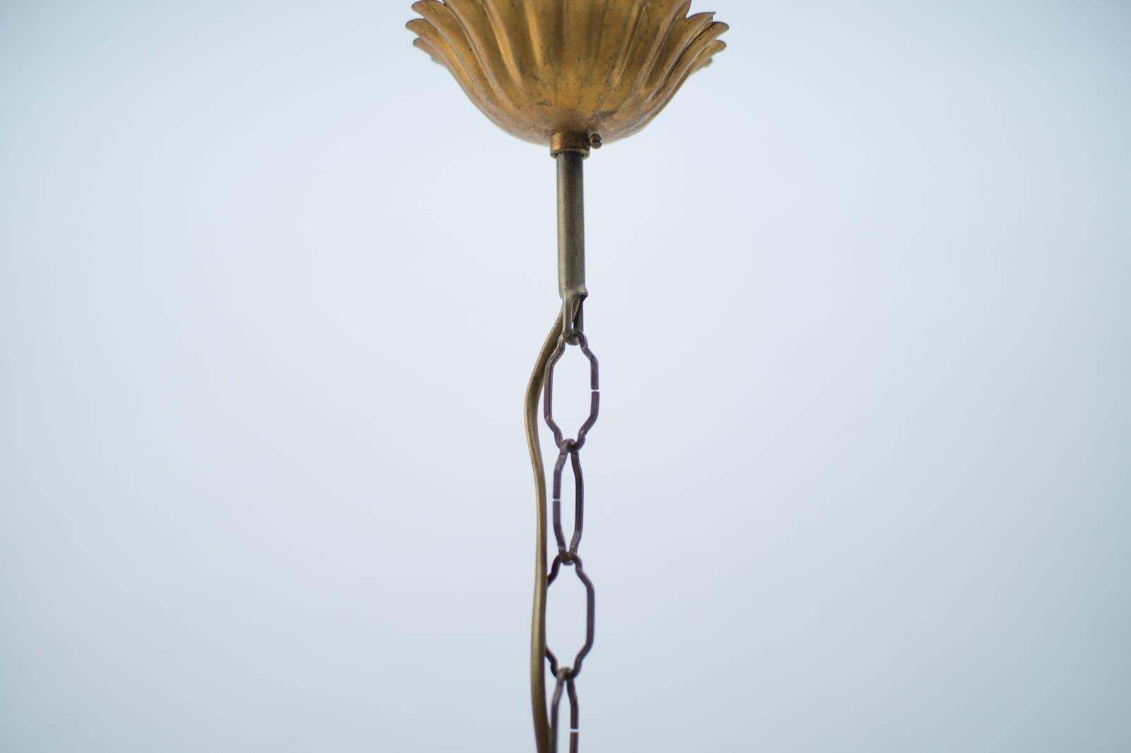 photo for sale Nice Gilded Florentine Ceiling Lamp With Opaline Glass Globe Shade, Italy, 1960s