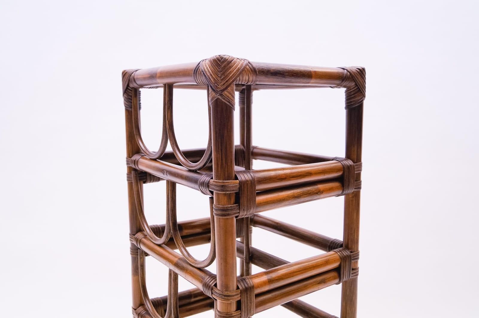Elegant French Bamboo And Rattan Wine Rack For Eight Bottles With Shelf photo Furniture