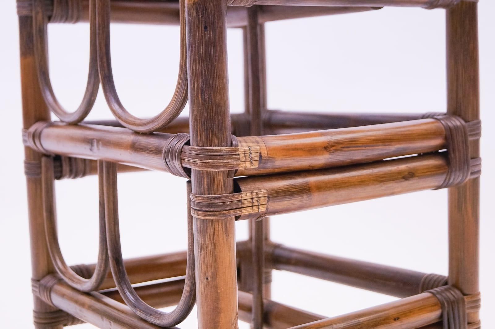 Elegant French Bamboo And Rattan Wine Rack For Eight Bottles With Shelf photo vinterior