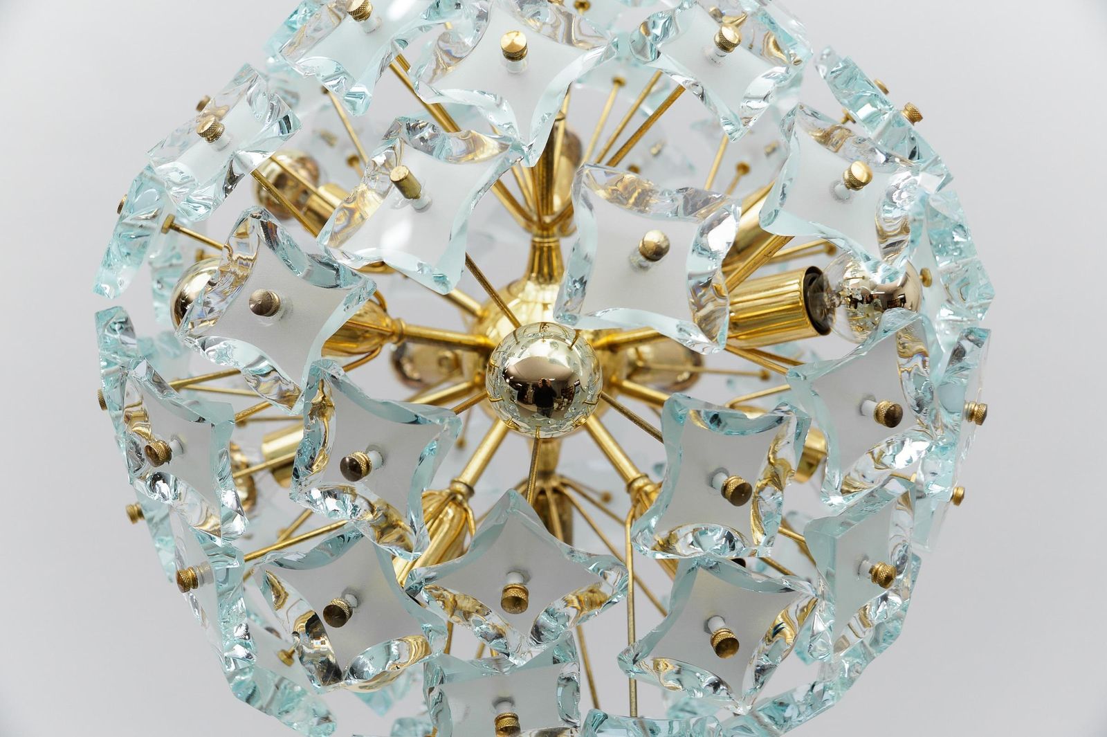 Fontana Arte Snowflake Lamp In Gold And Glass, 1960s Italy photo vintage