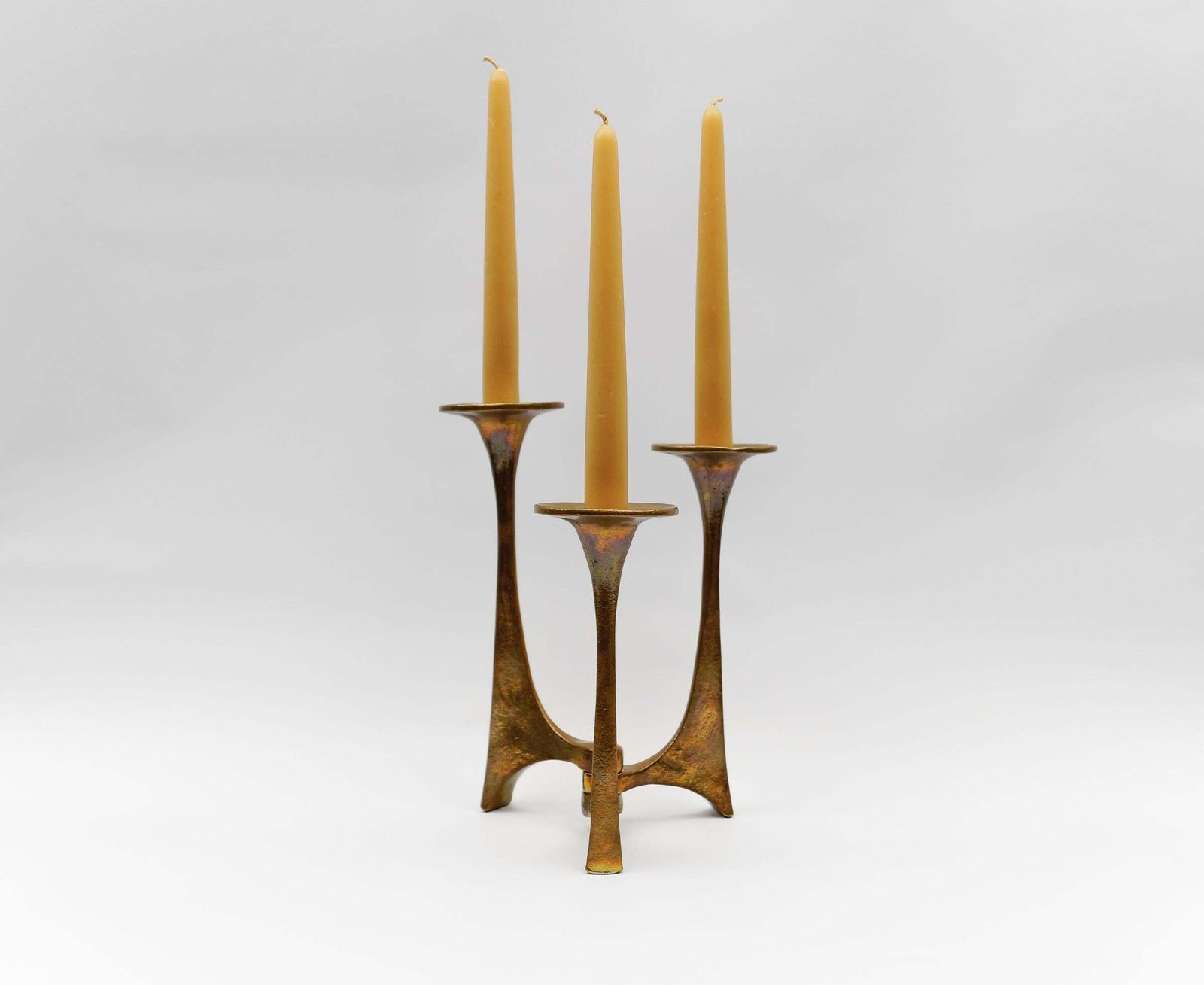 Mid Century Modern Handmade Massive Brass Candle Holder By Michael Harjes 1960s photo for sale