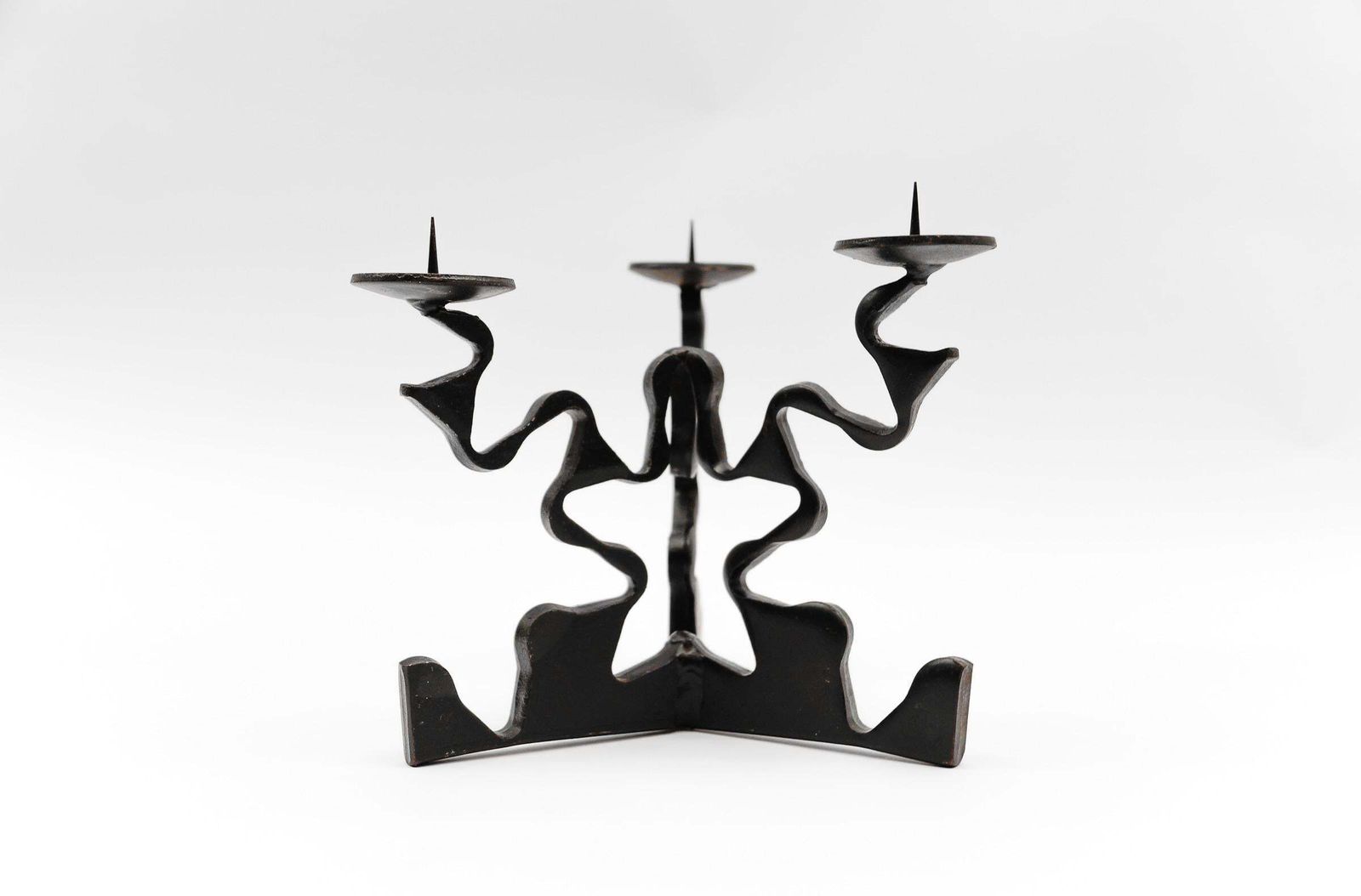 Home Decor Hand Forged Iron Design Sculpture Candle Holder, 1960s photo
