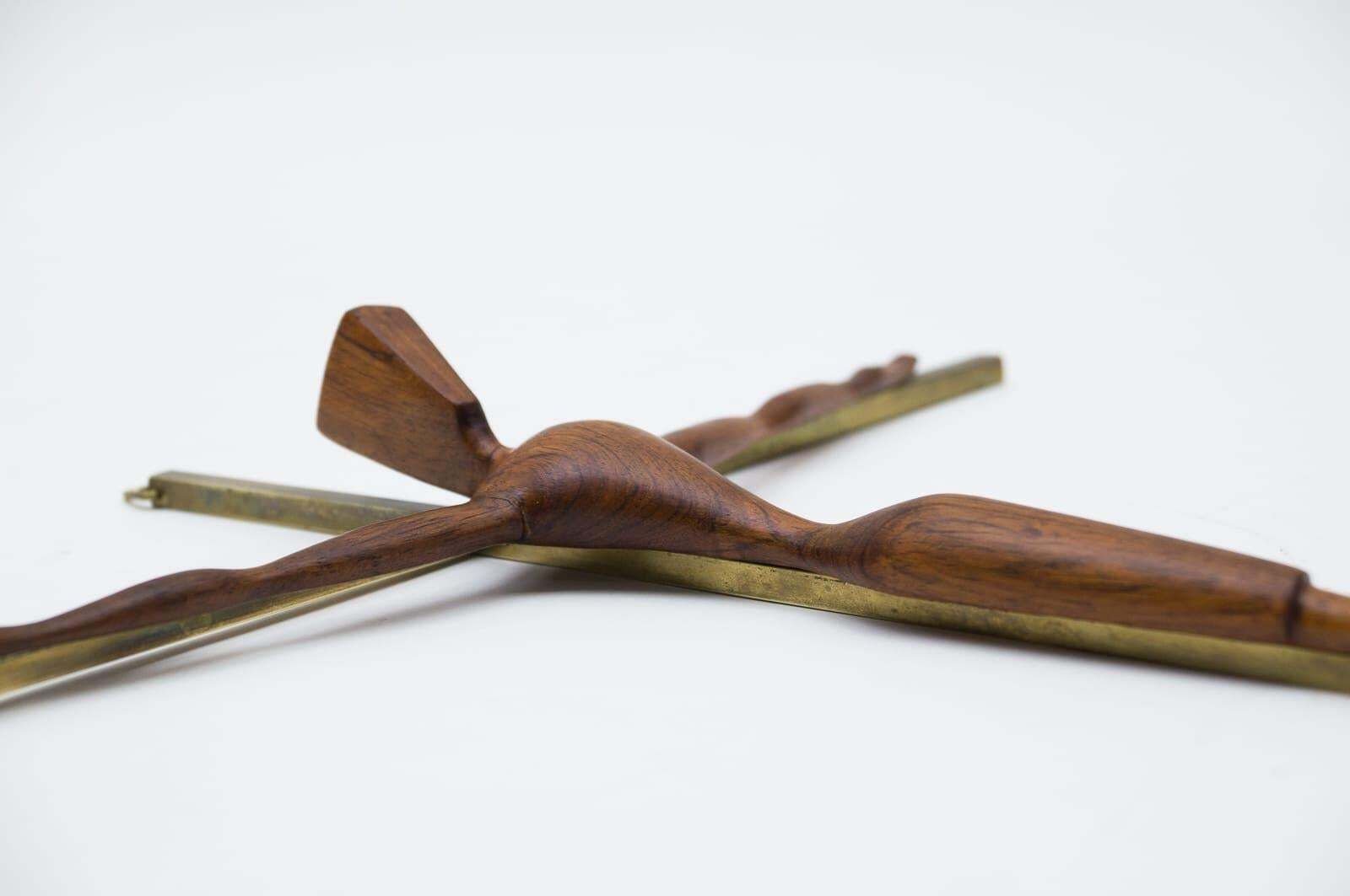 Mid Century Modern Brass Crucifix With An Hand Carved Teak Jesus Sculpture photo 1062.0
