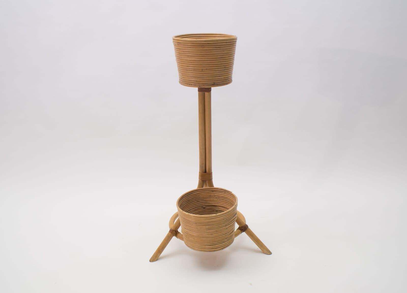 Italian Bamboo And Rattan Flower Stand Or Plant Holder, 1950s photo furniture