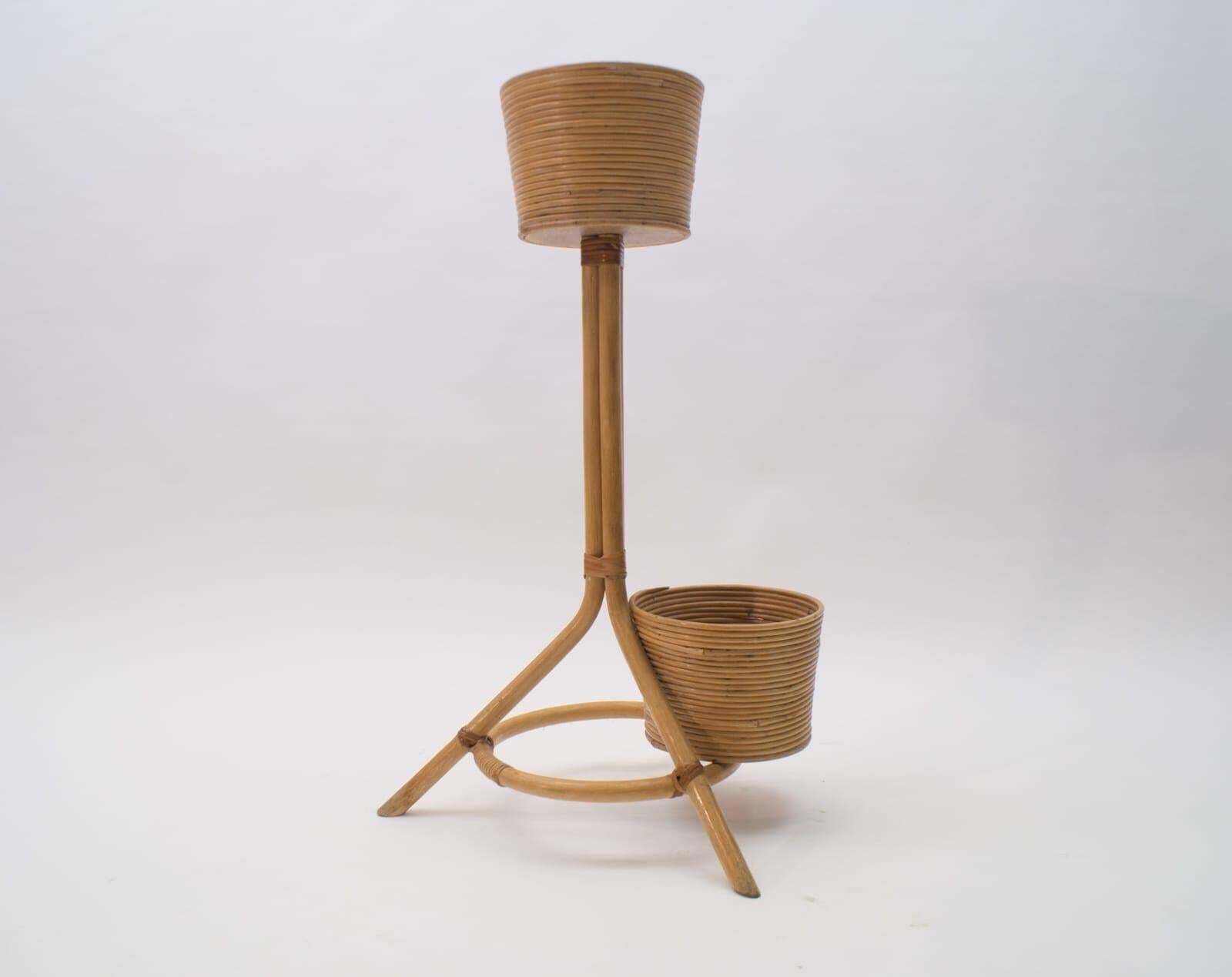Italian Bamboo And Rattan Flower Stand Or Plant Holder, 1950s photo for sale