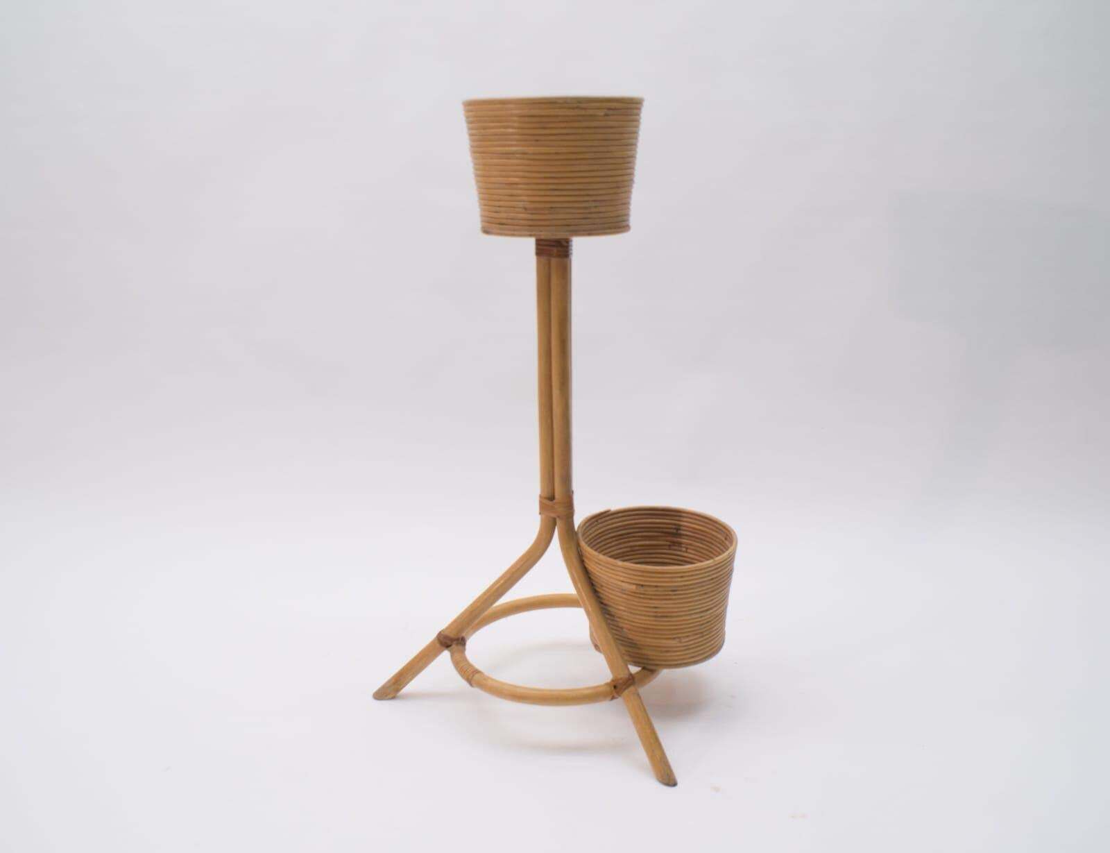 Italian Bamboo And Rattan Flower Stand Or Plant Holder, 1950s photo Home Decor
