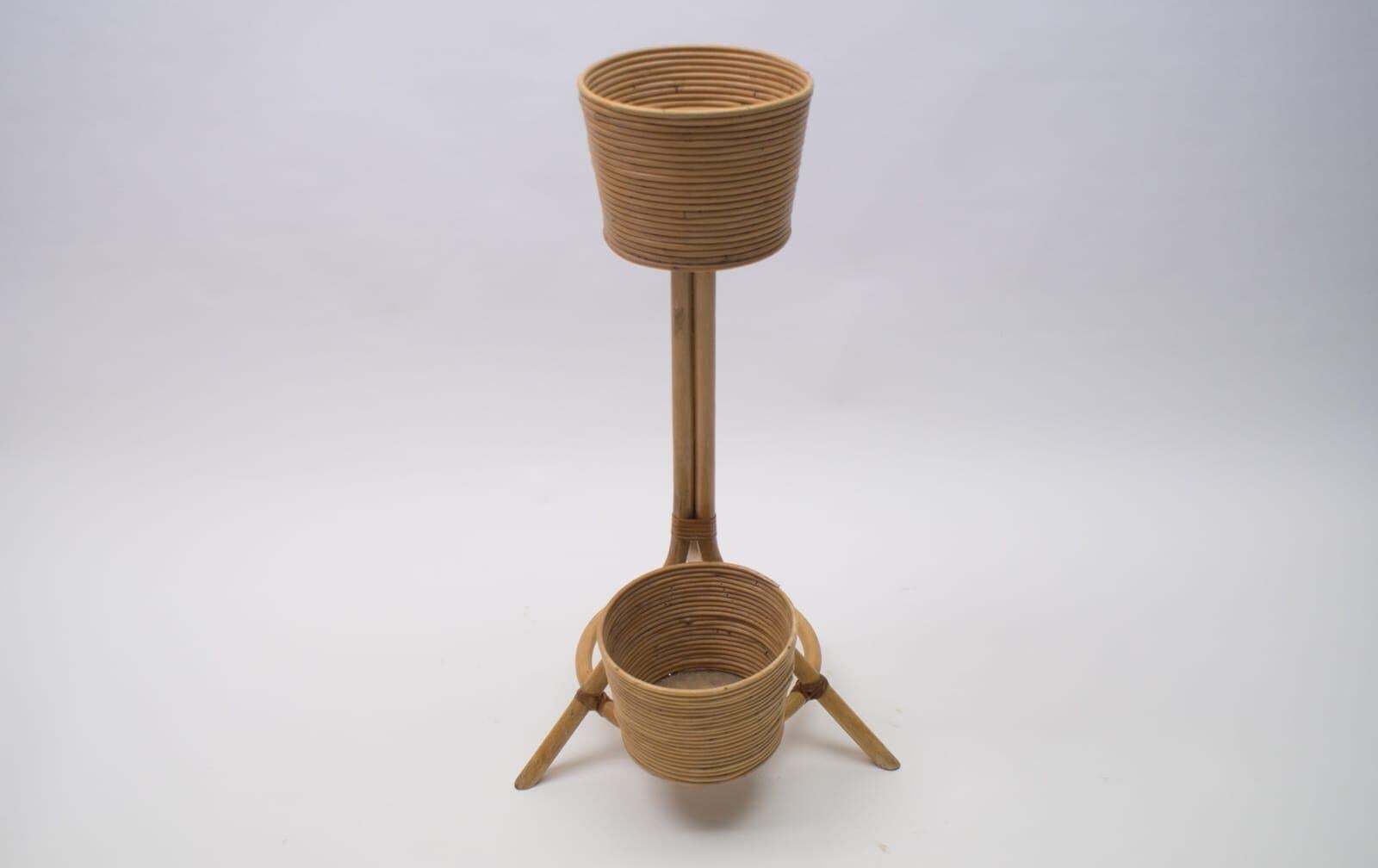 Italian Bamboo And Rattan Flower Stand Or Plant Holder, 1950s photo vinterior