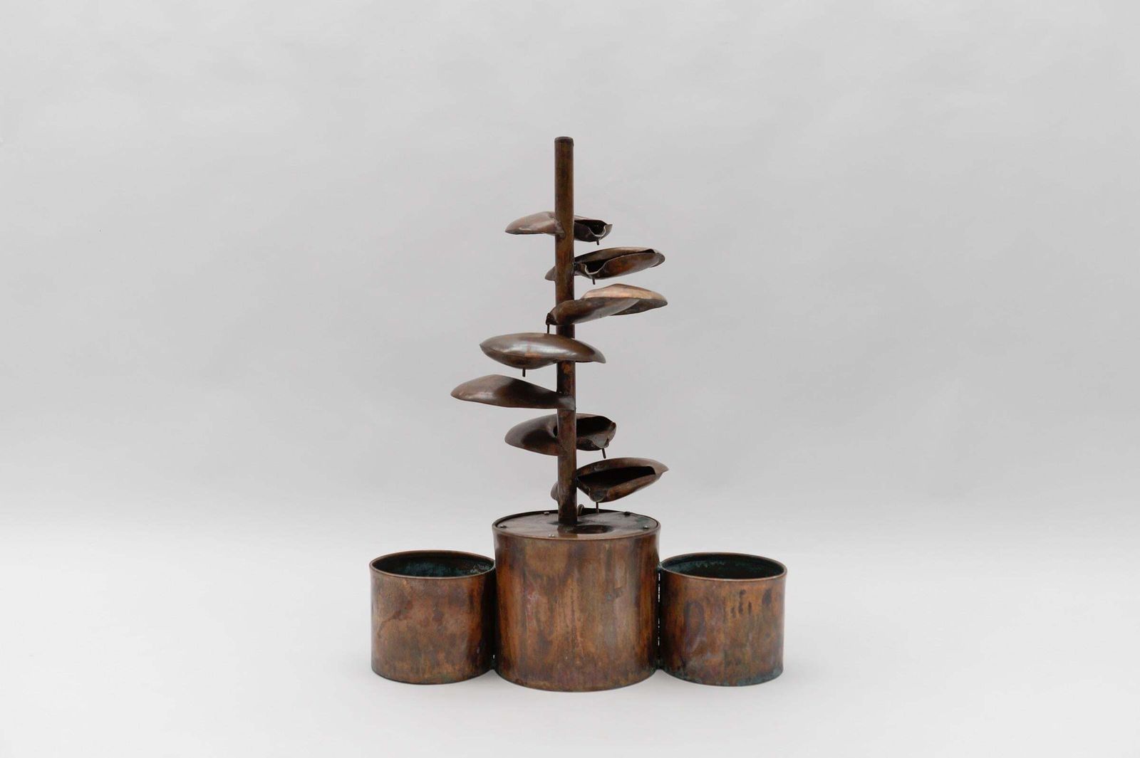 Awesome Electrical Handmade Copper Indoor Fountain With Two Flower, 1960s Italy photo furniture