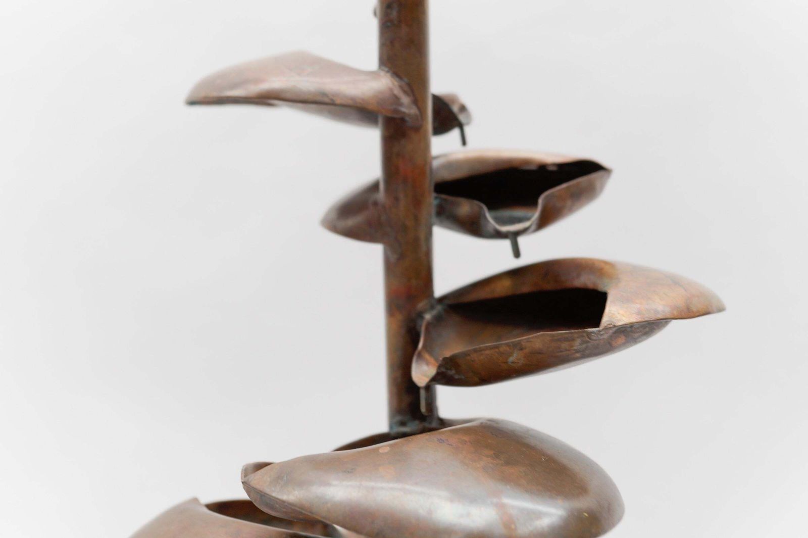 Art Awesome Electrical Handmade Copper Indoor Fountain With Two Flower, 1960s Italy photo